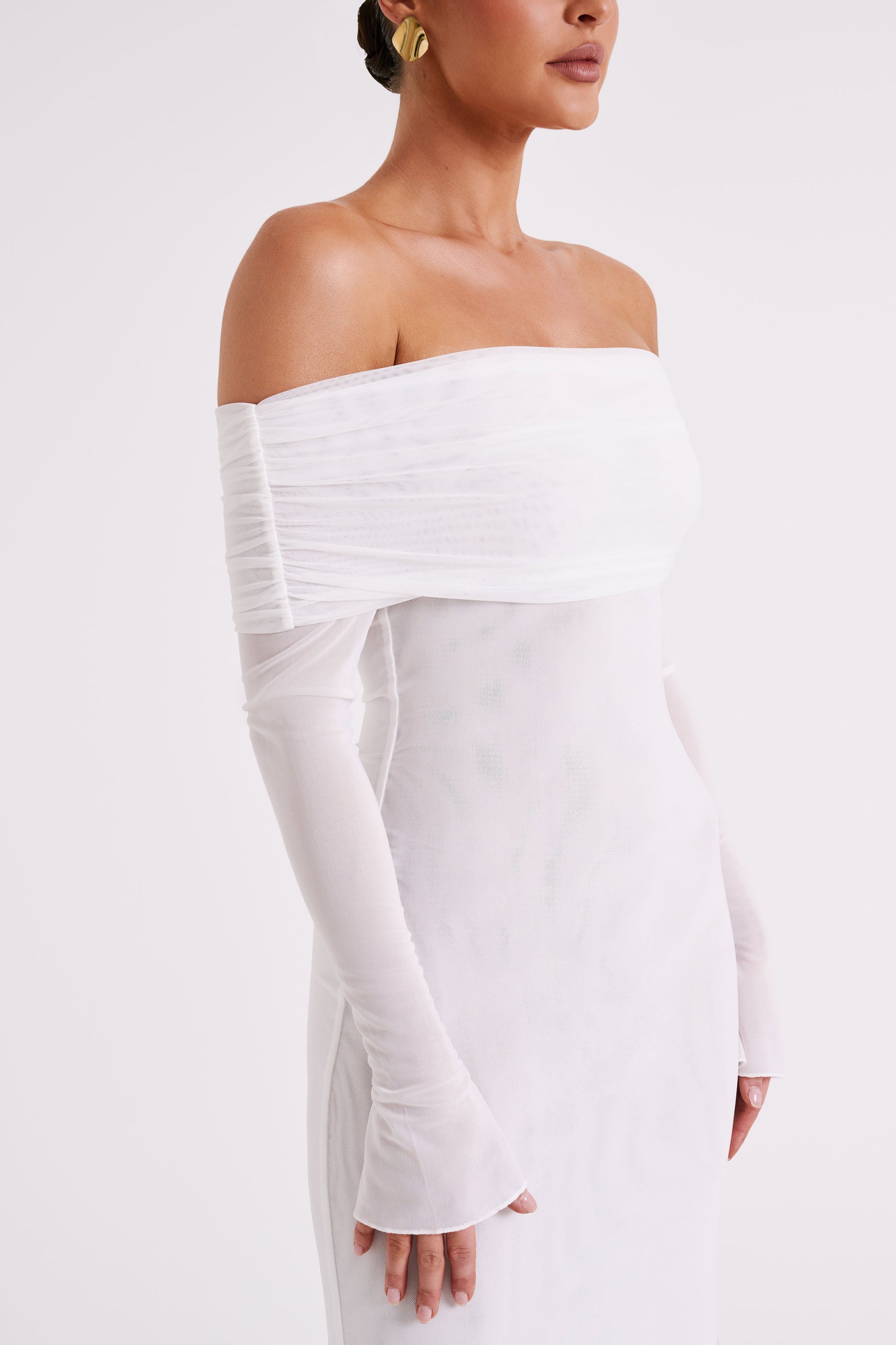 Josie Off Shoulder Mesh Maxi Dress - Ivory #2