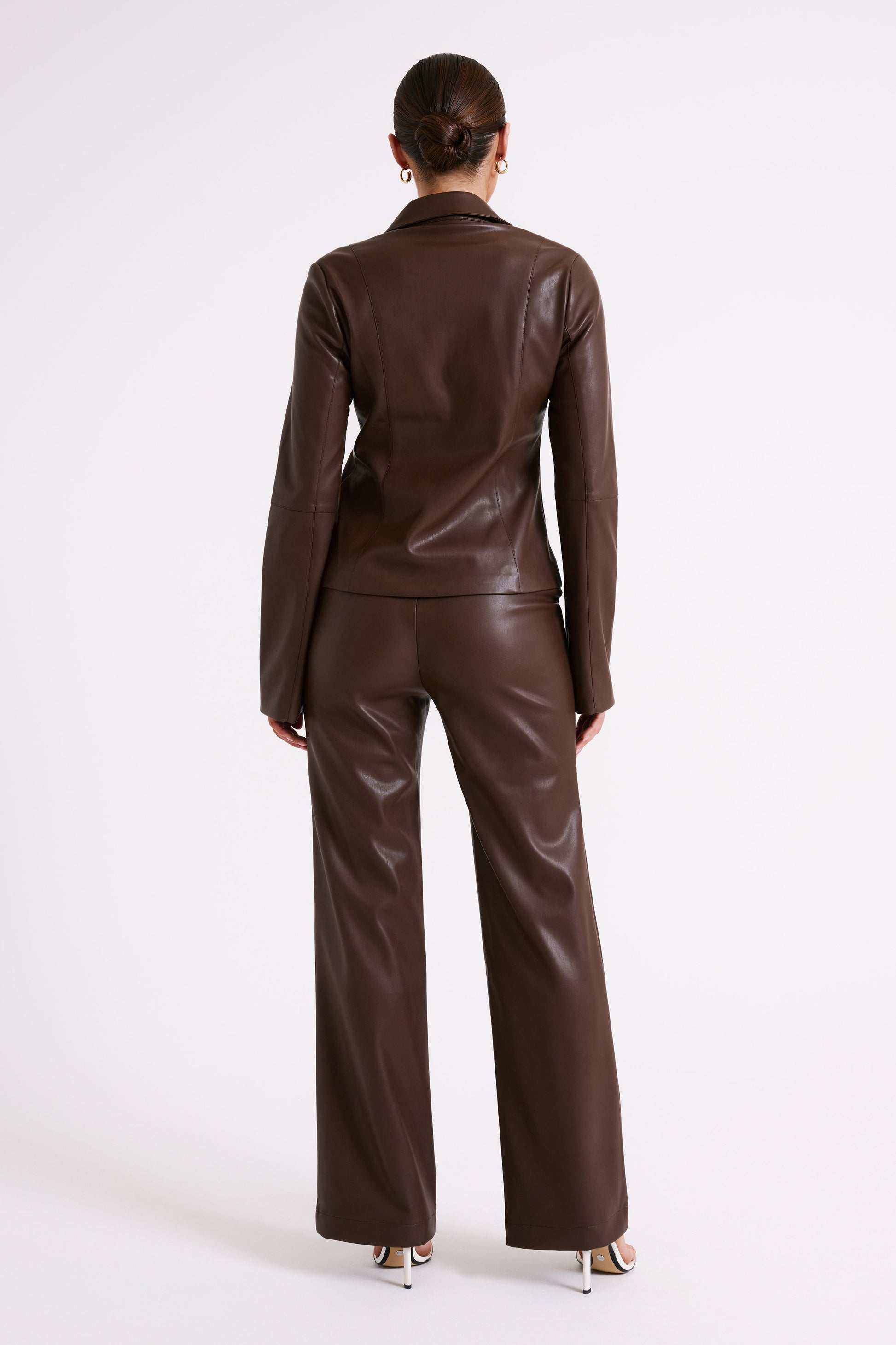 Dina Faux Leather Tie Up Top - Dark Brown #8