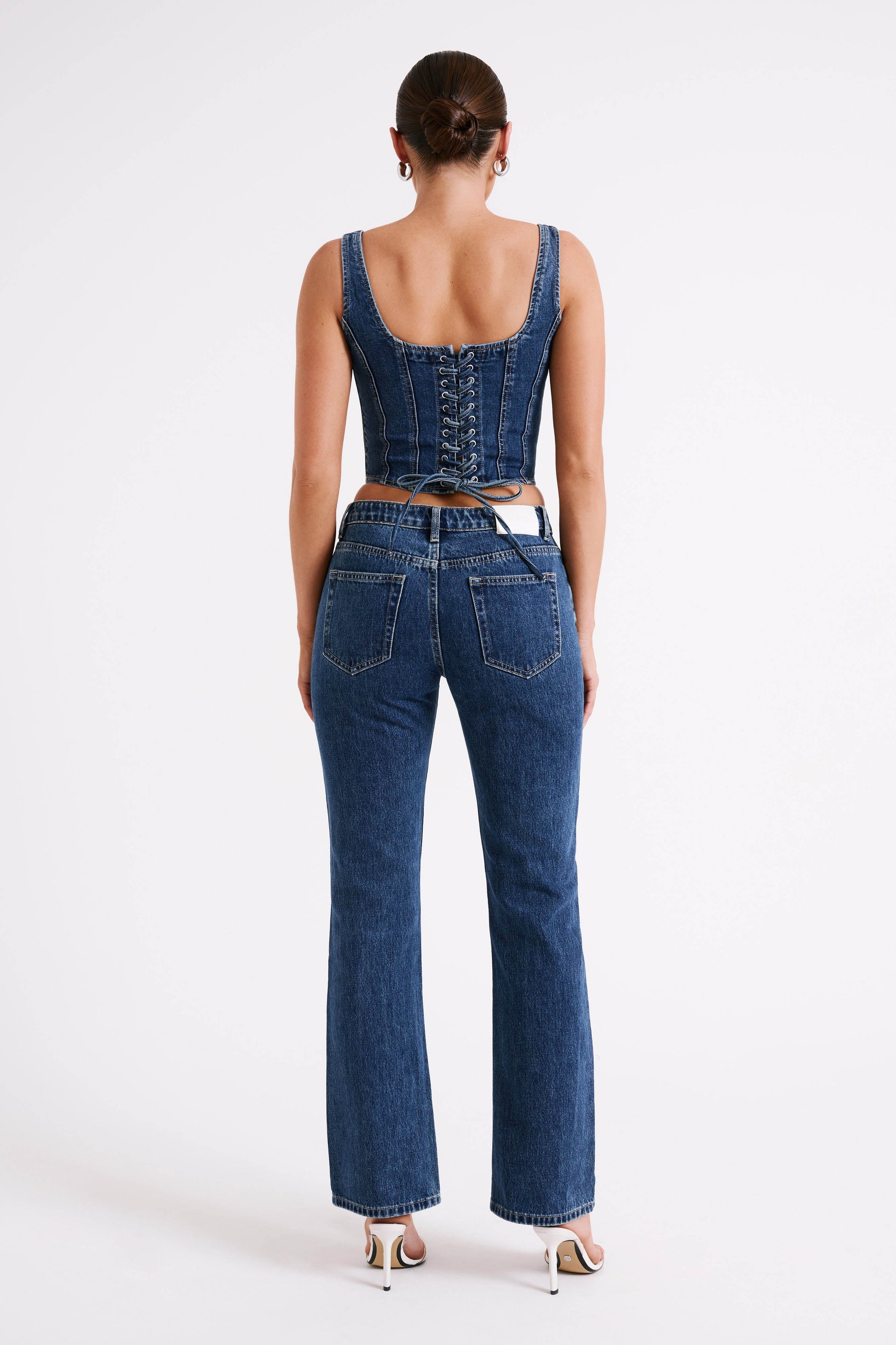 Bianca Denim Lace Up Corset - Dark Blue #6