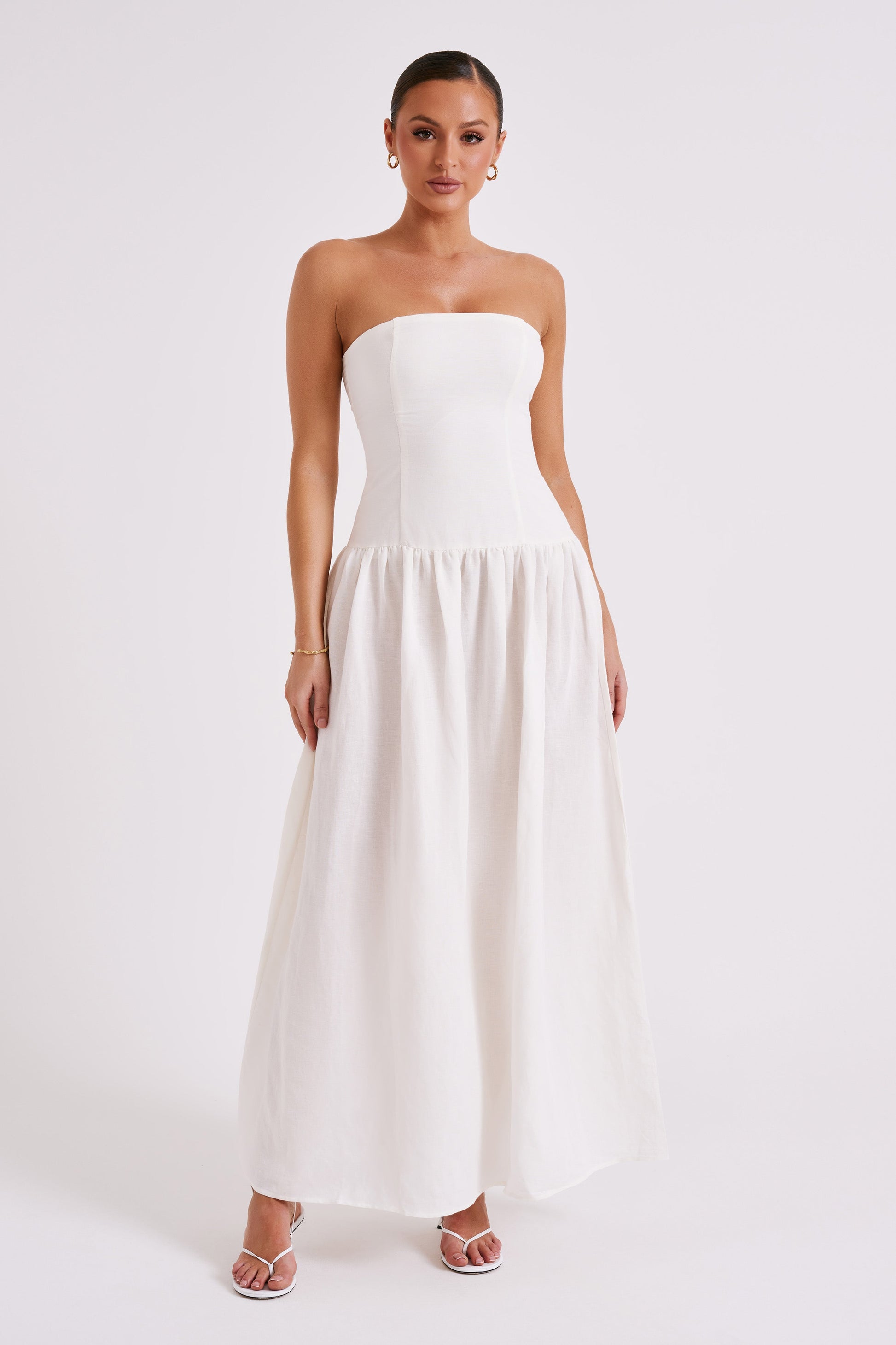 Audrina Strapless Linen Maxi Dress - White #4