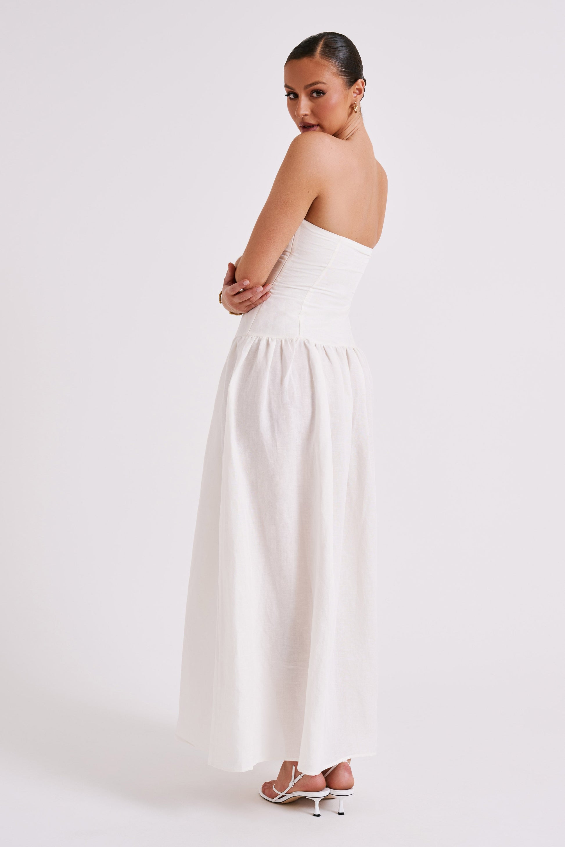 Audrina Strapless Linen Maxi Dress - White #5