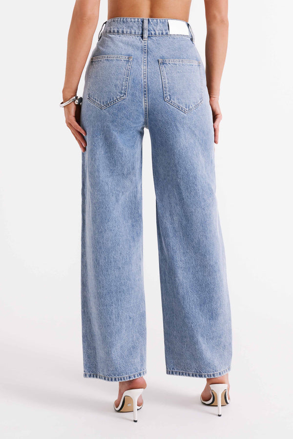 Roxy Wide Leg High Waist Denim Jeans - Vintage Blue - MESHKI UK