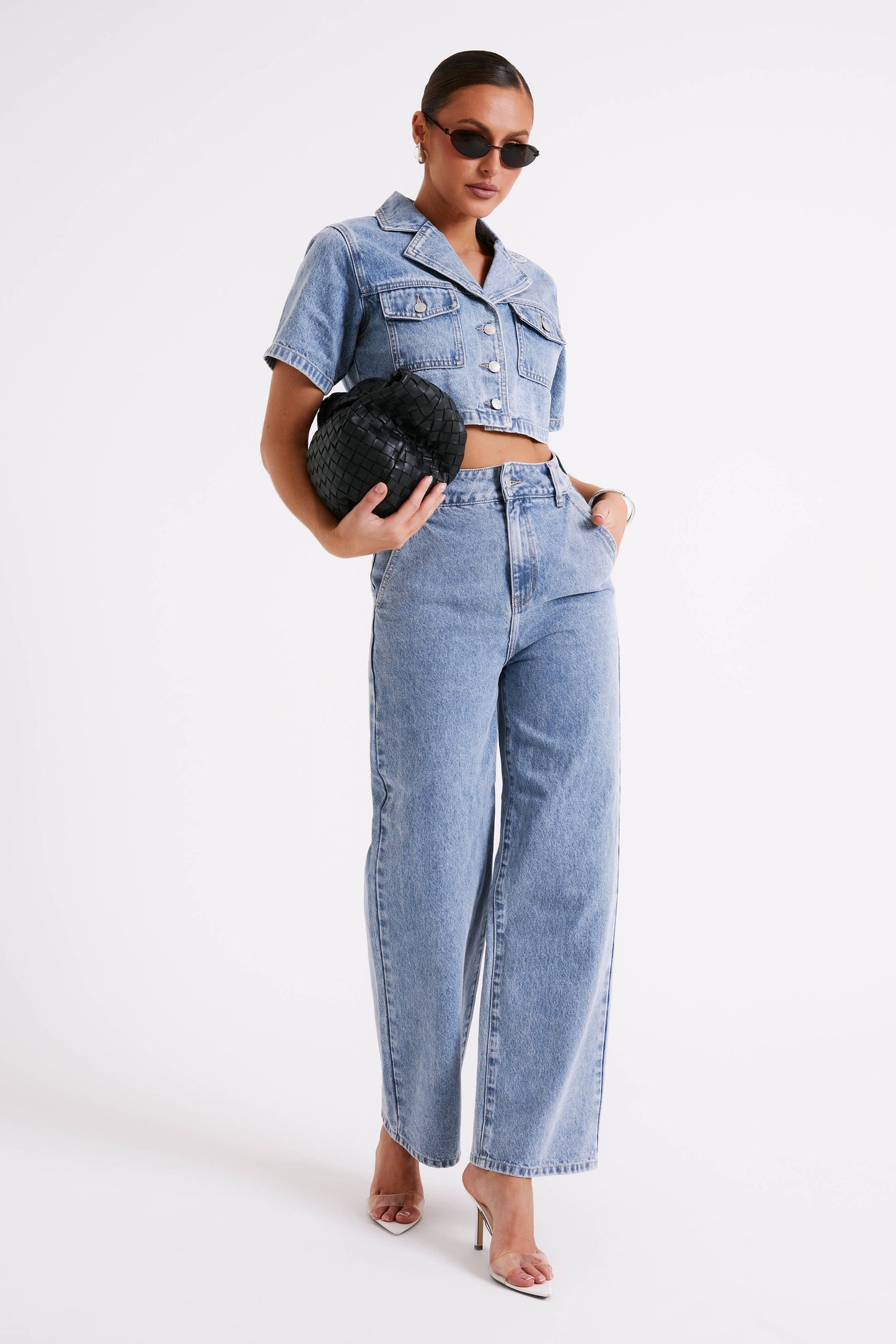 Annabelle Denim Crop Shirt - Vintage Blue