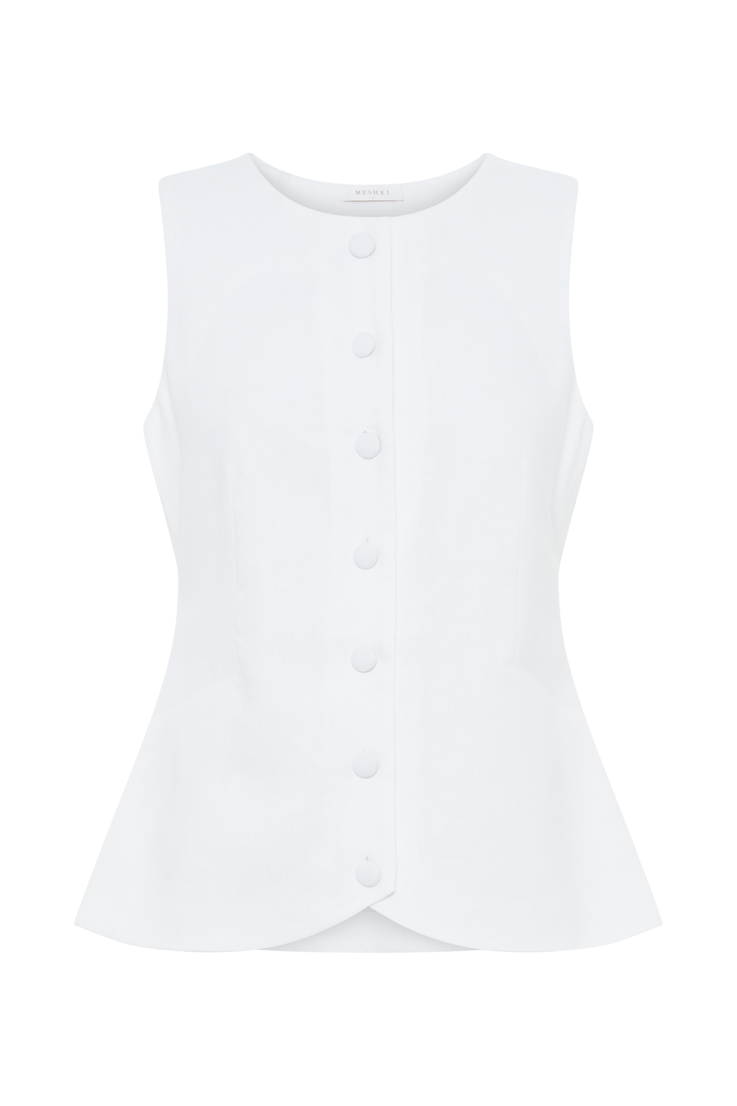 Laurence Sleeveless Linen Longline Top - White #8