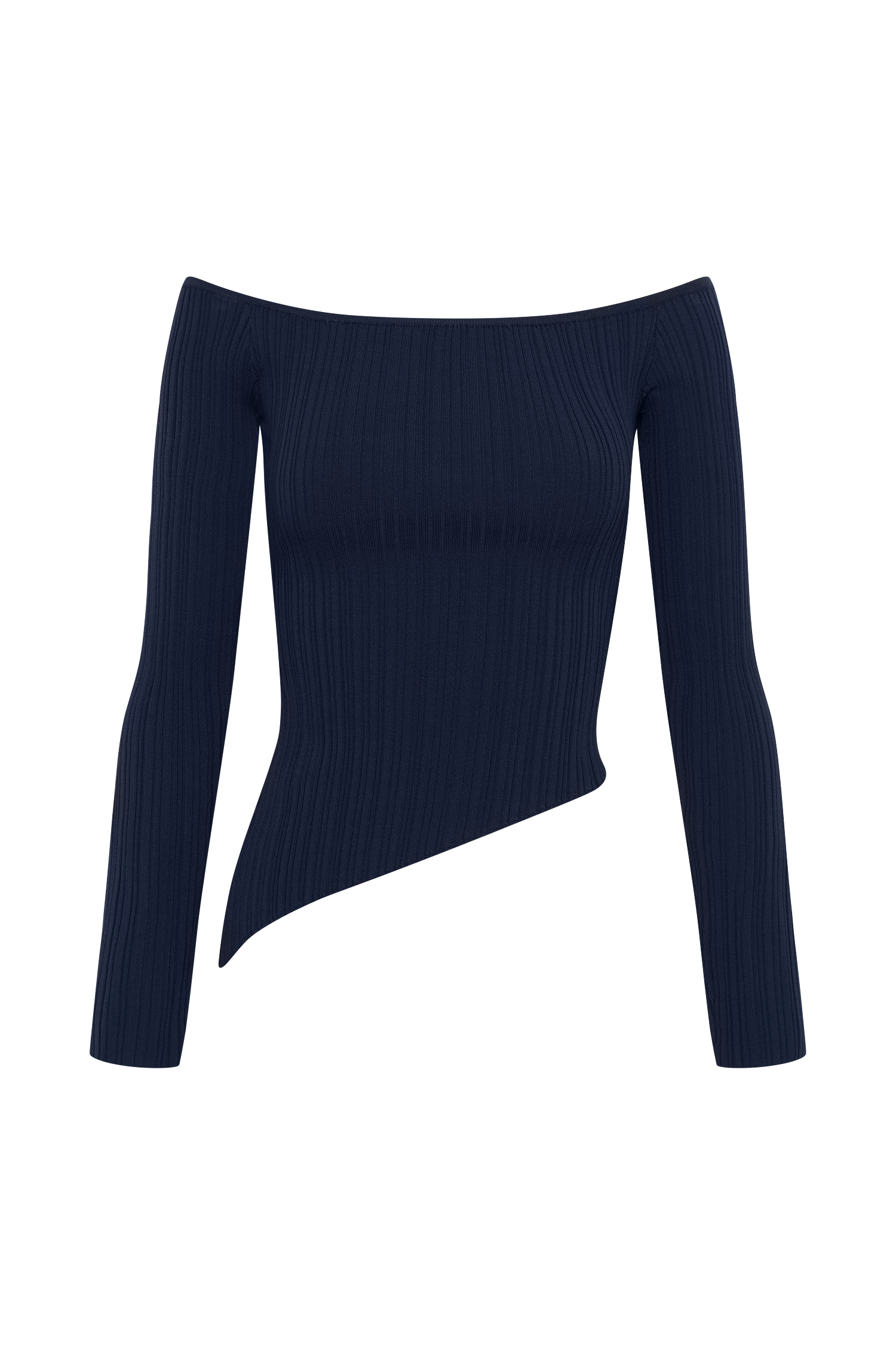 Chiara Off Shoulder Rib Knit Top - Navy #10