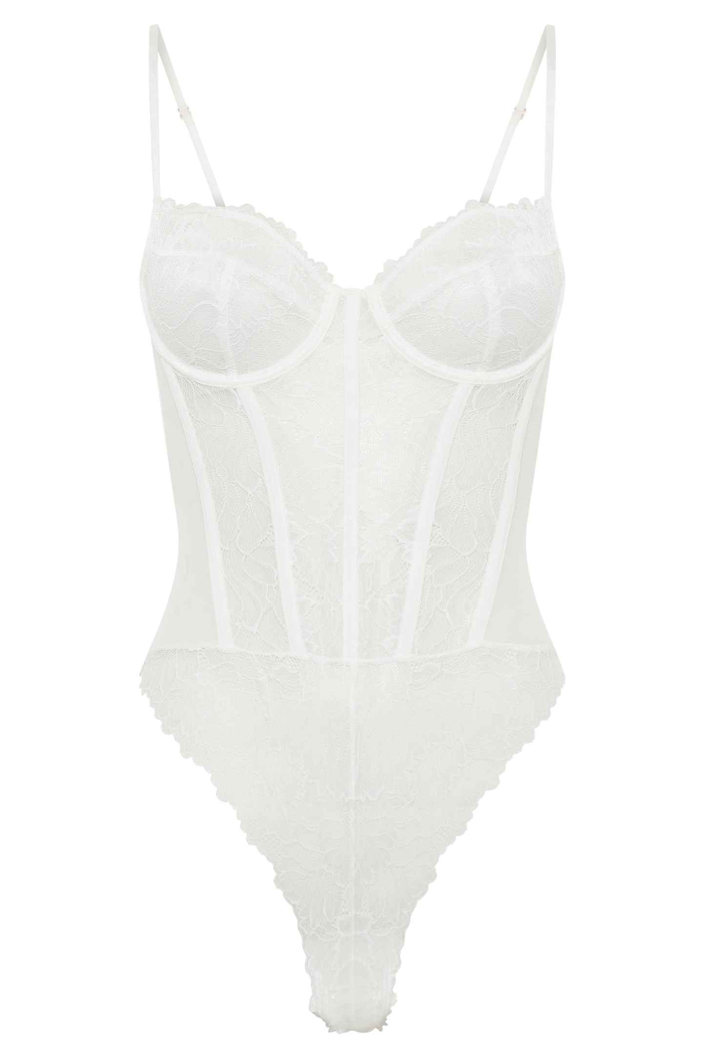 Daisy Lace Mesh Bodysuit - White