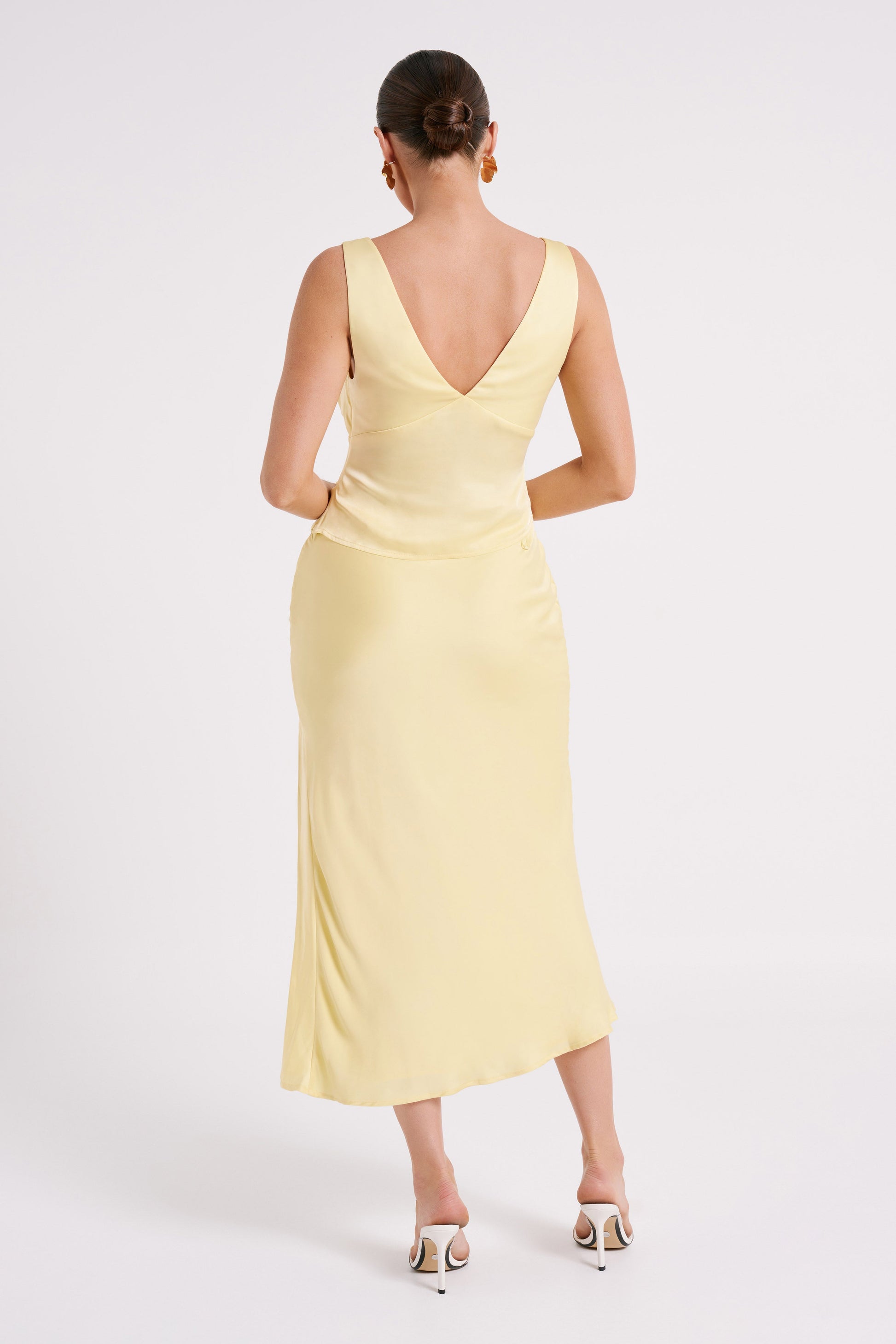 Edie Satin Midi Skirt With Tie - Yellow #6