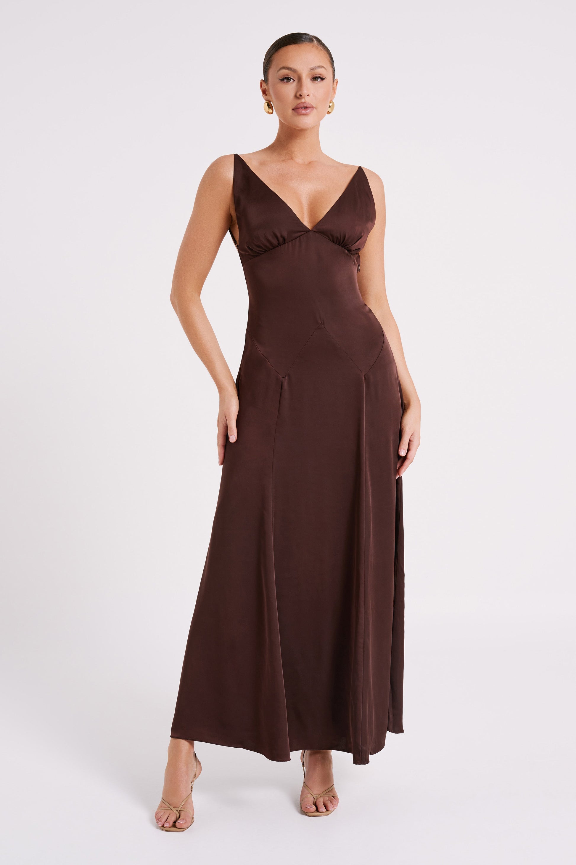 Kamala Low Back Satin Maxi Dress - Dark Chocolate #6