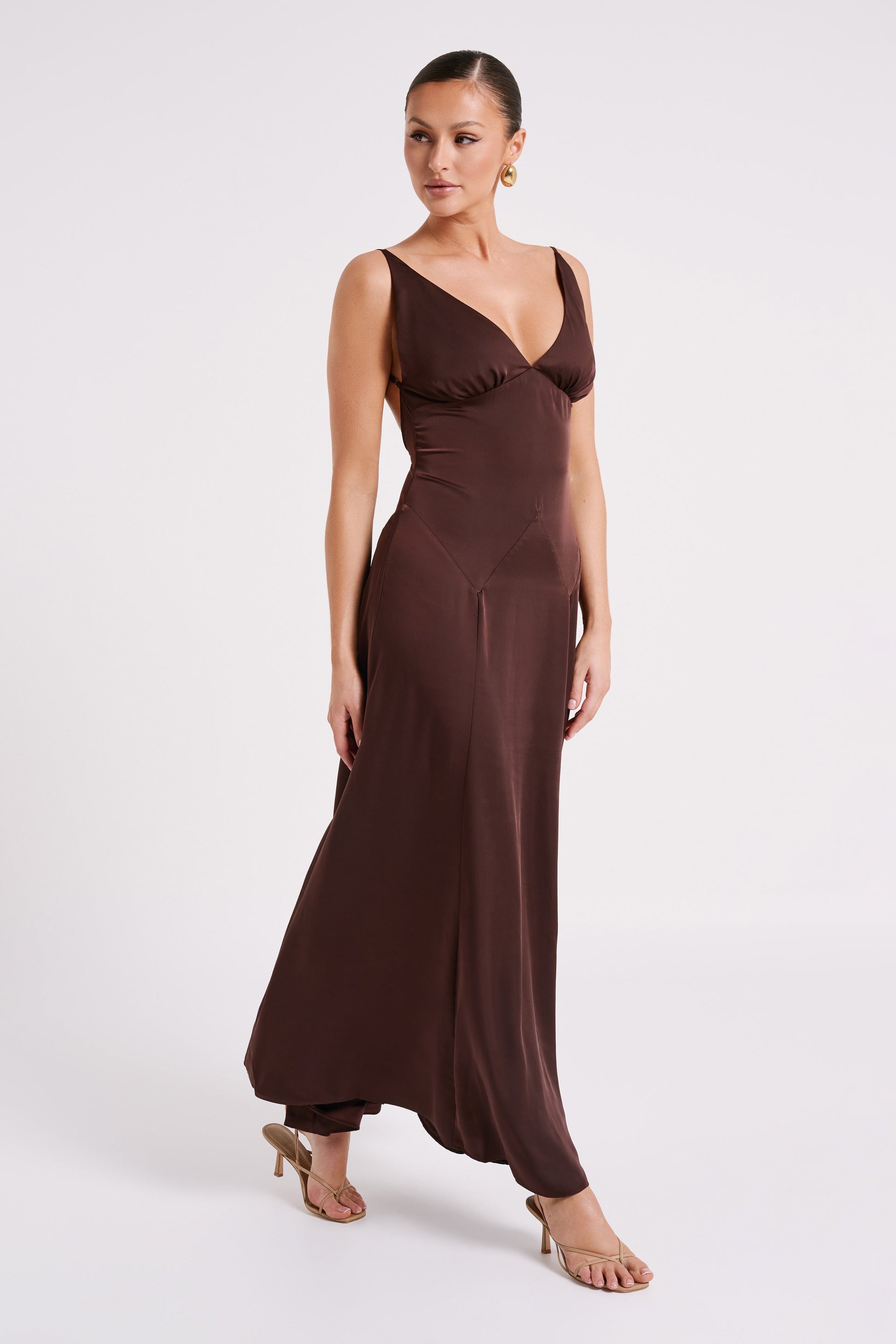 Kamala Low Back Satin Maxi Dress - Dark Chocolate #5