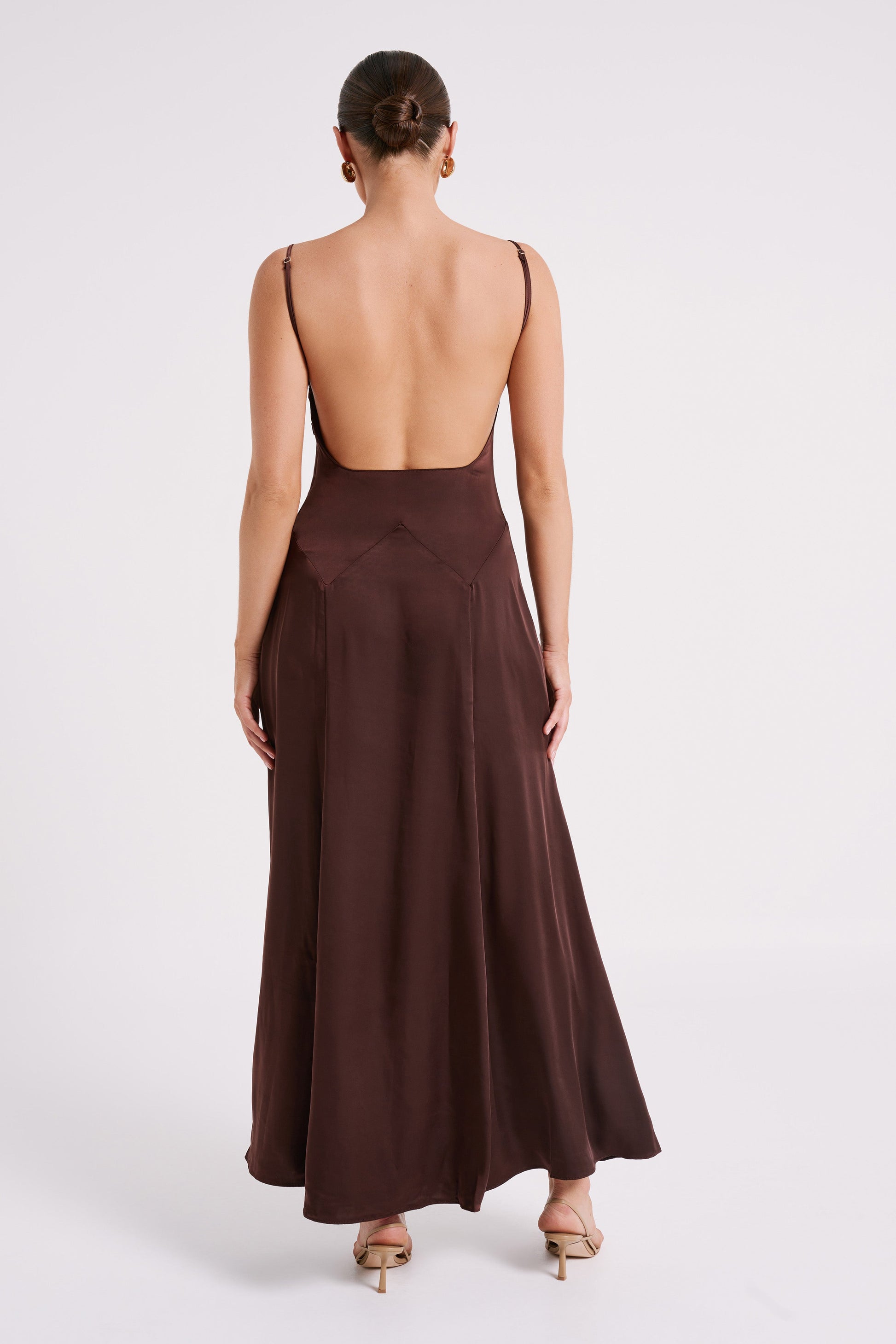 Kamala Low Back Satin Maxi Dress - Dark Chocolate #3