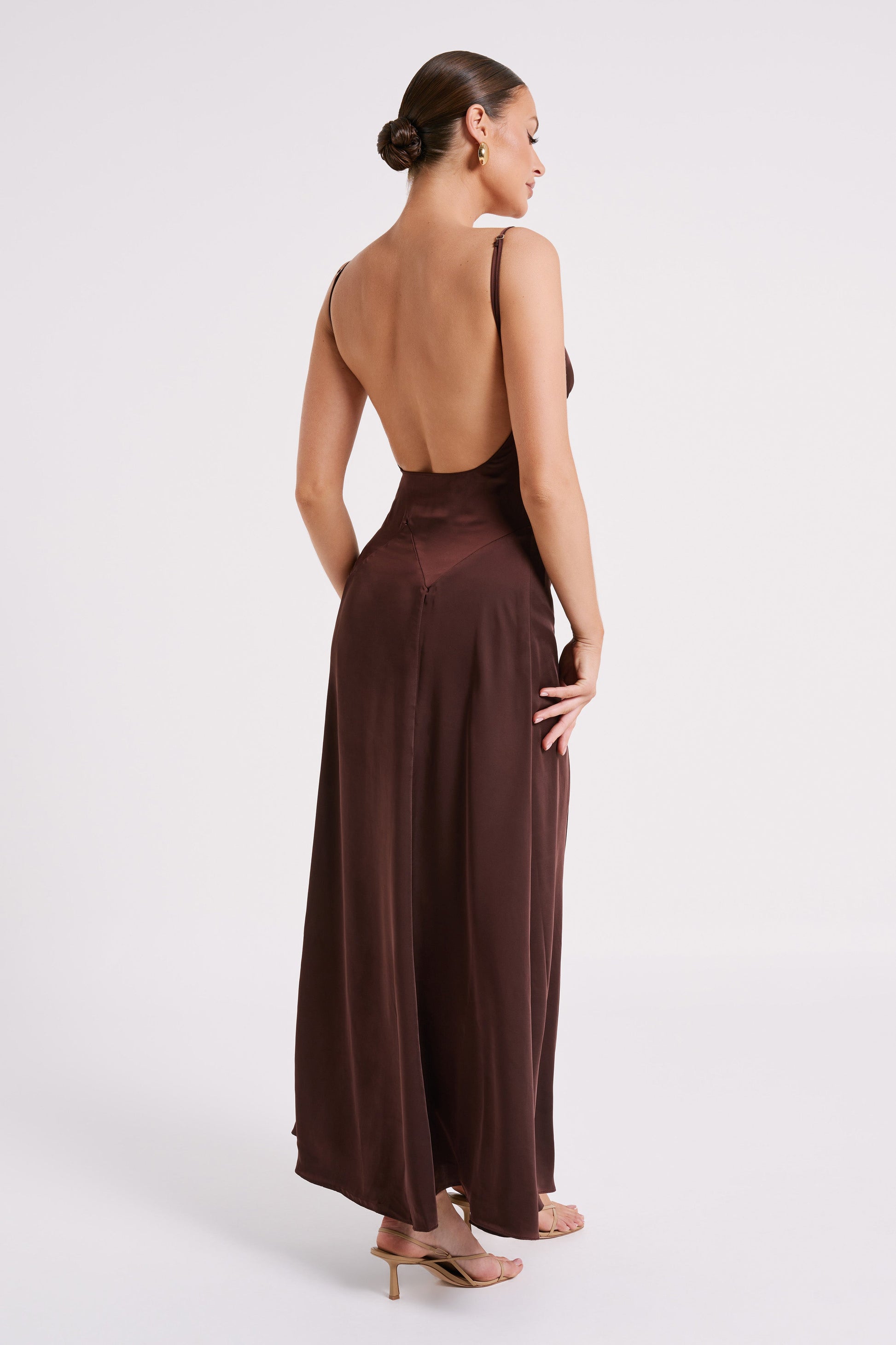 Kamala Low Back Satin Maxi Dress - Dark Chocolate #4