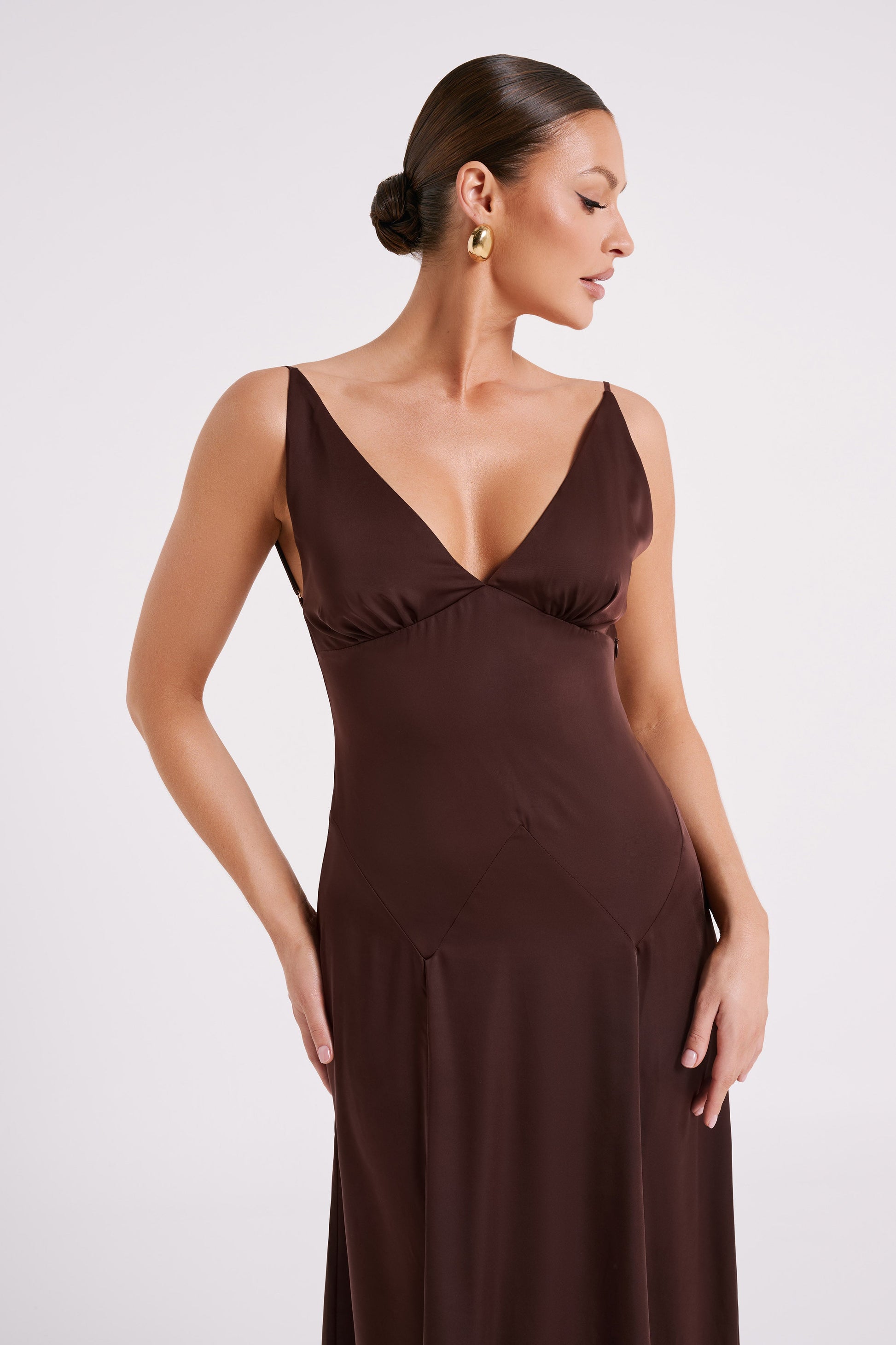 Kamala Low Back Satin Maxi Dress - Dark Chocolate #7