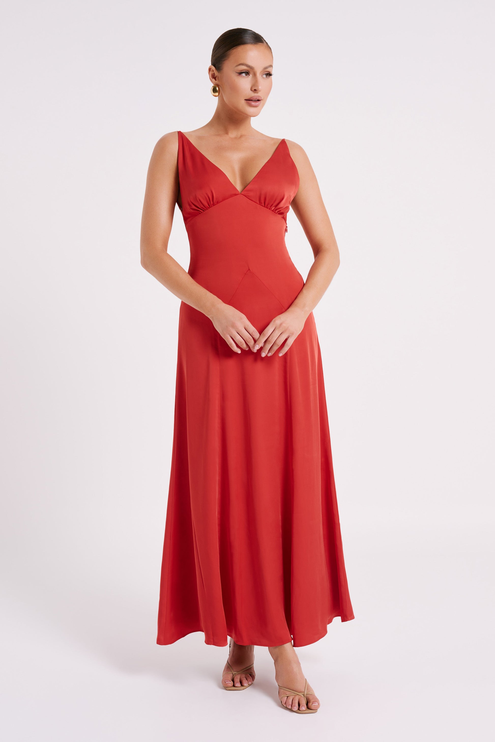 Kamala Low Back Satin Maxi Dress - Red #4