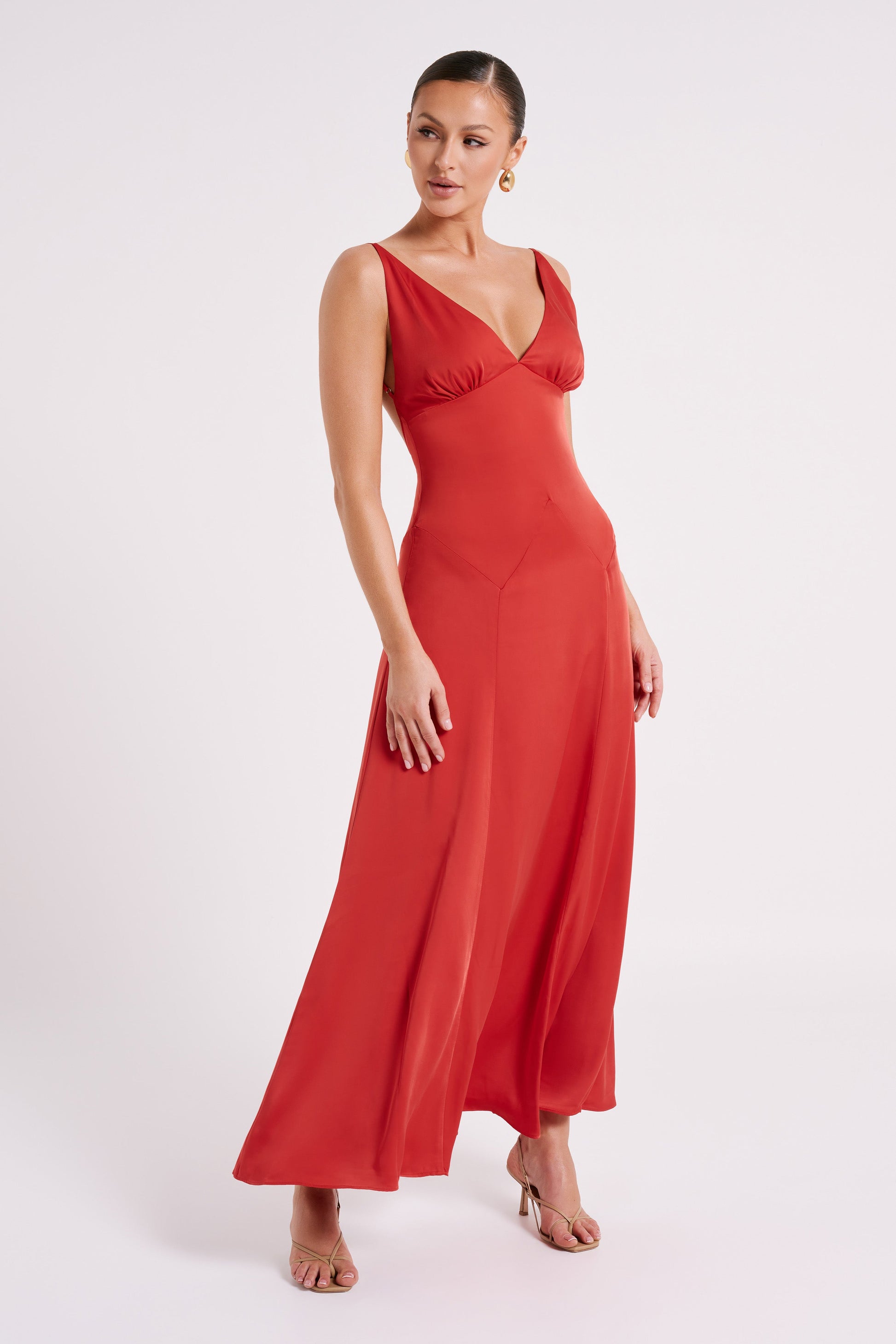 Kamala Low Back Satin Maxi Dress - Red #10