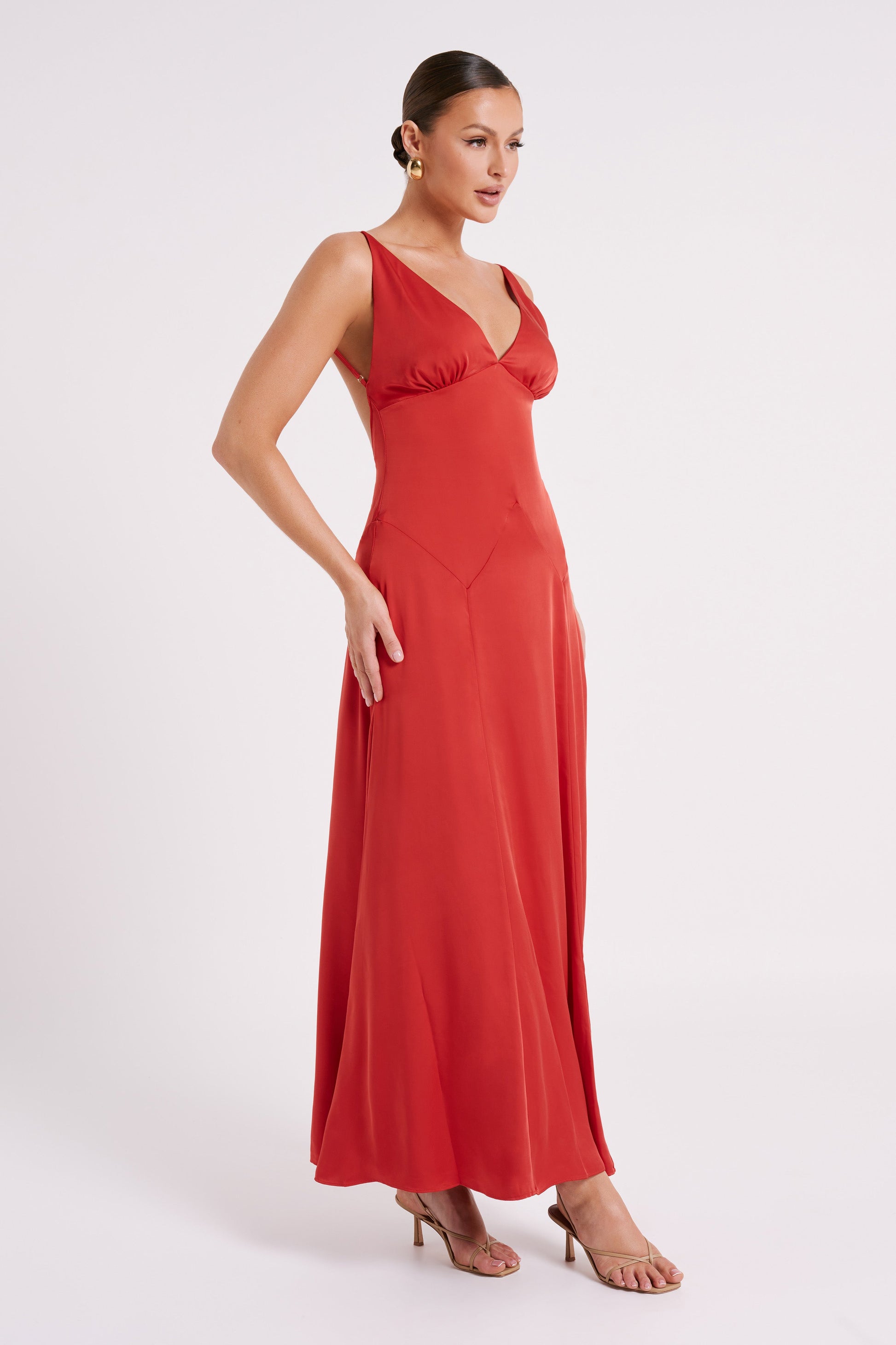 Kamala Low Back Satin Maxi Dress - Red #8