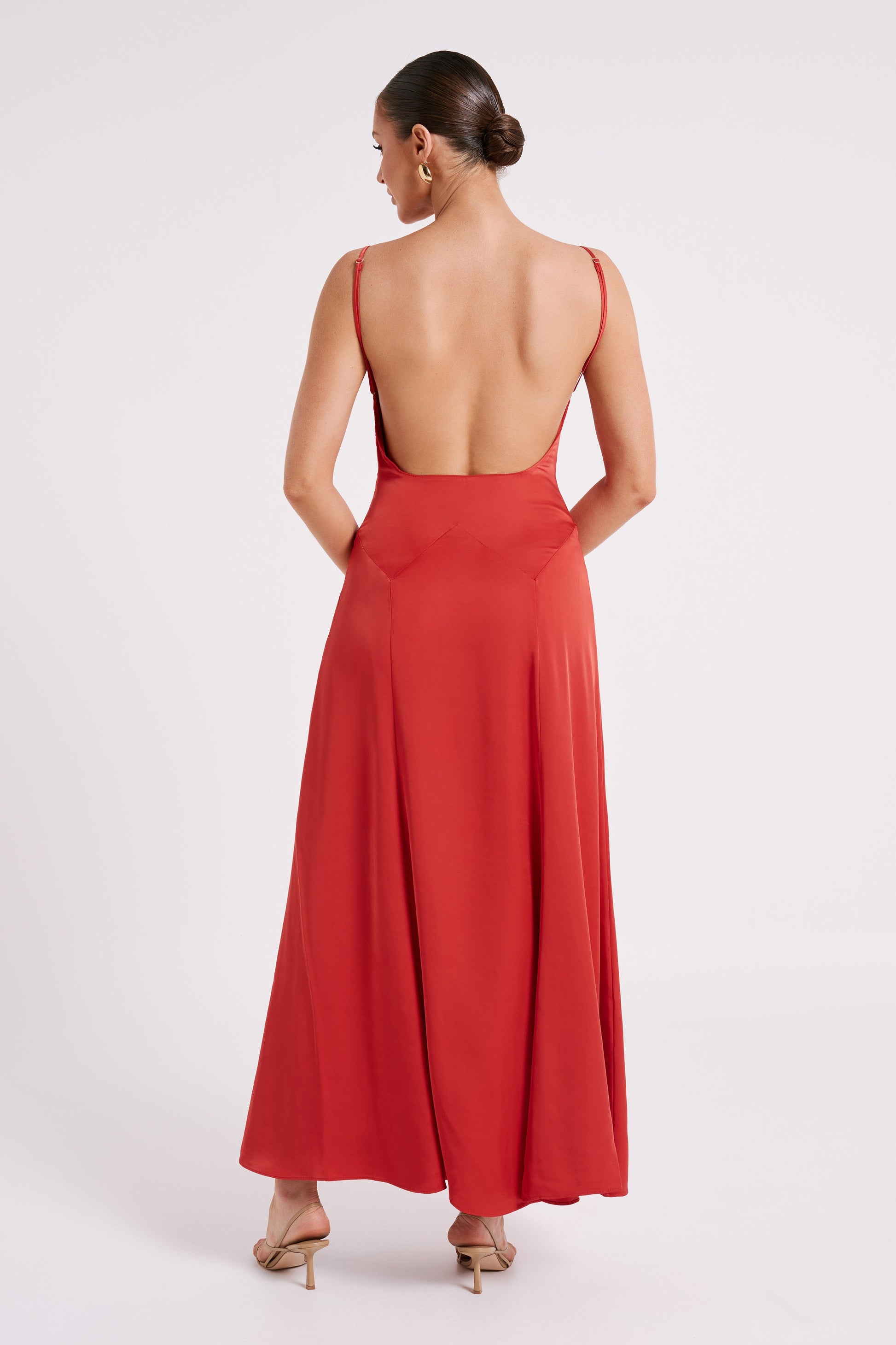 Kamala Low Back Satin Maxi Dress - Red #6