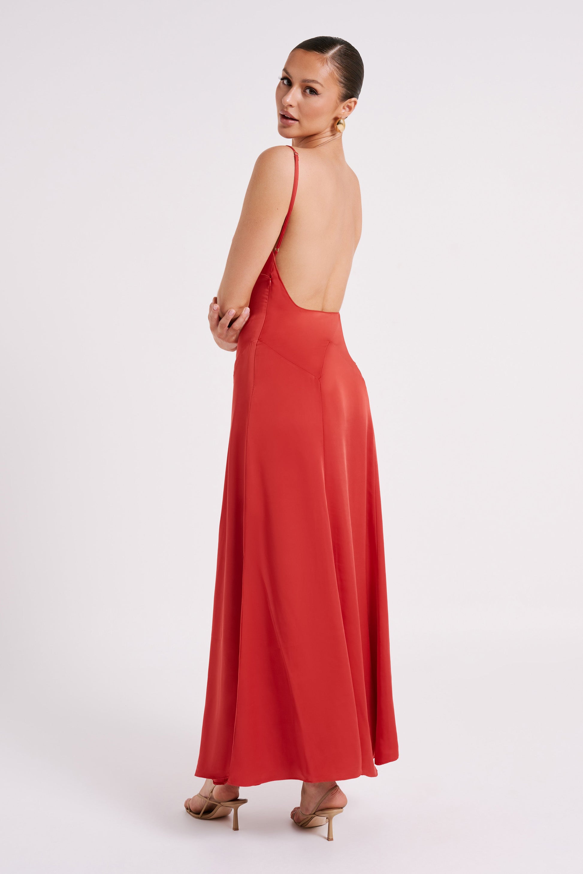 Kamala Low Back Satin Maxi Dress - Red #9