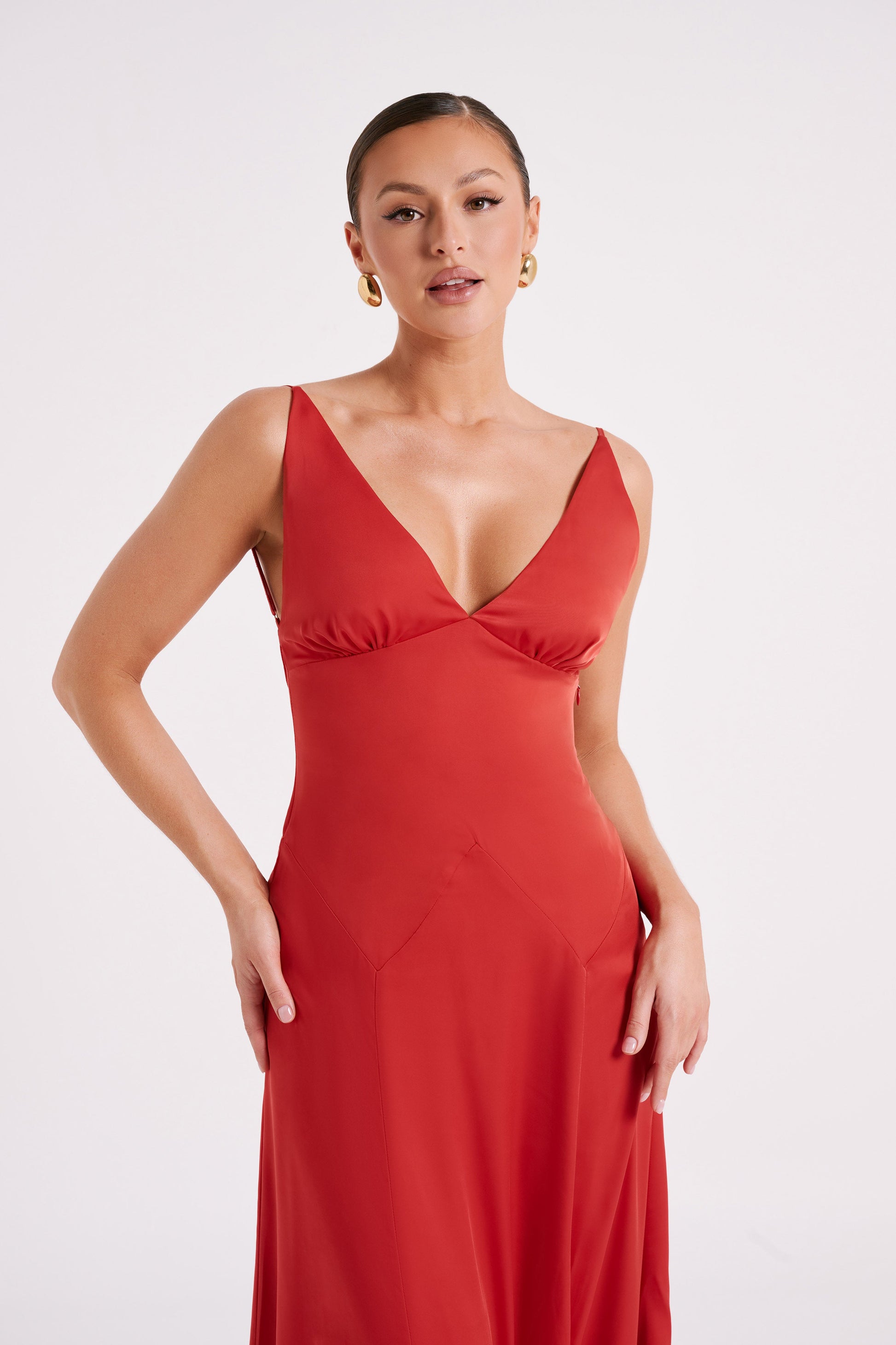 Kamala Low Back Satin Maxi Dress - Red #7