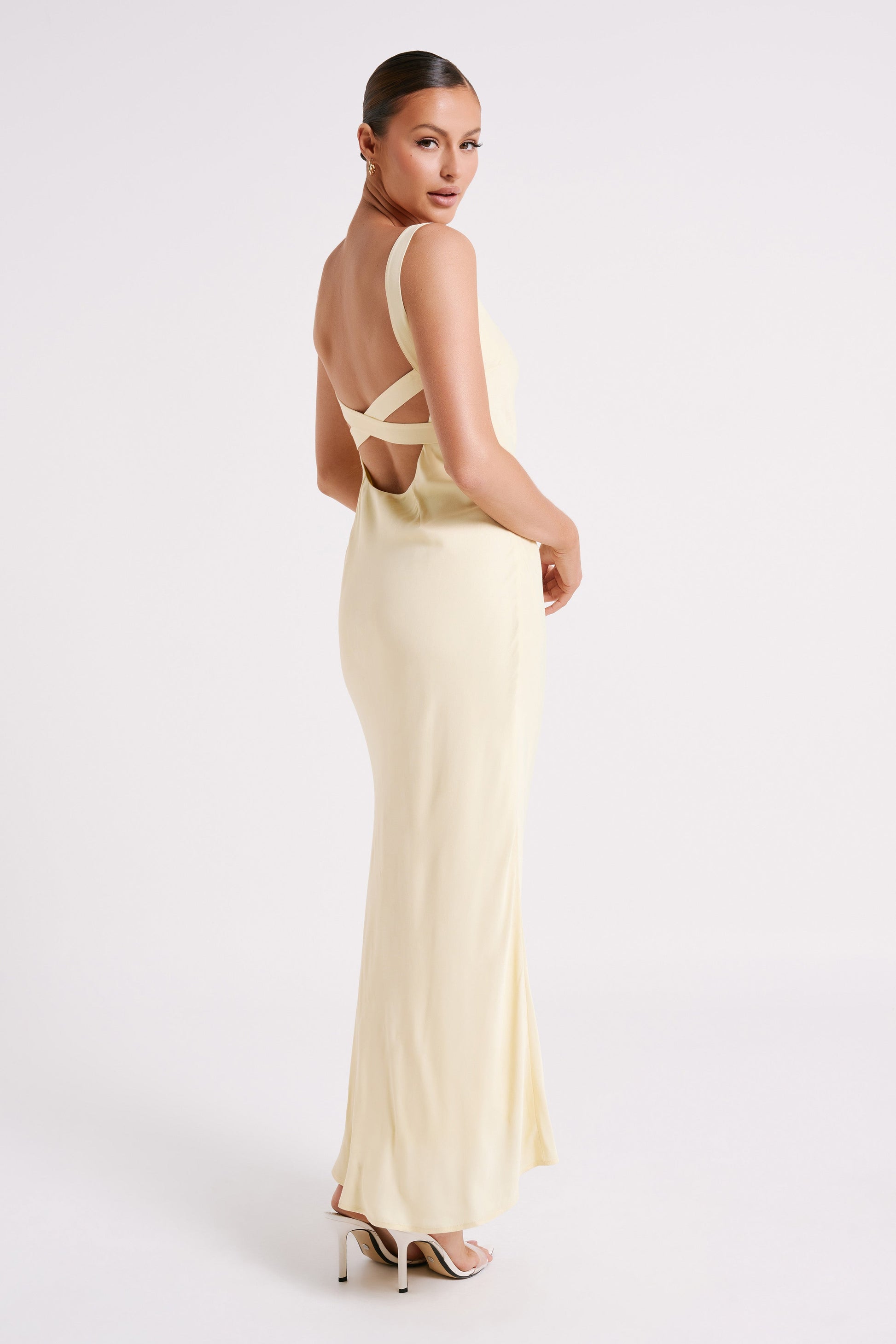 yellow satin dress uk Aurelia One-Shoulder Satin Maxi Dress