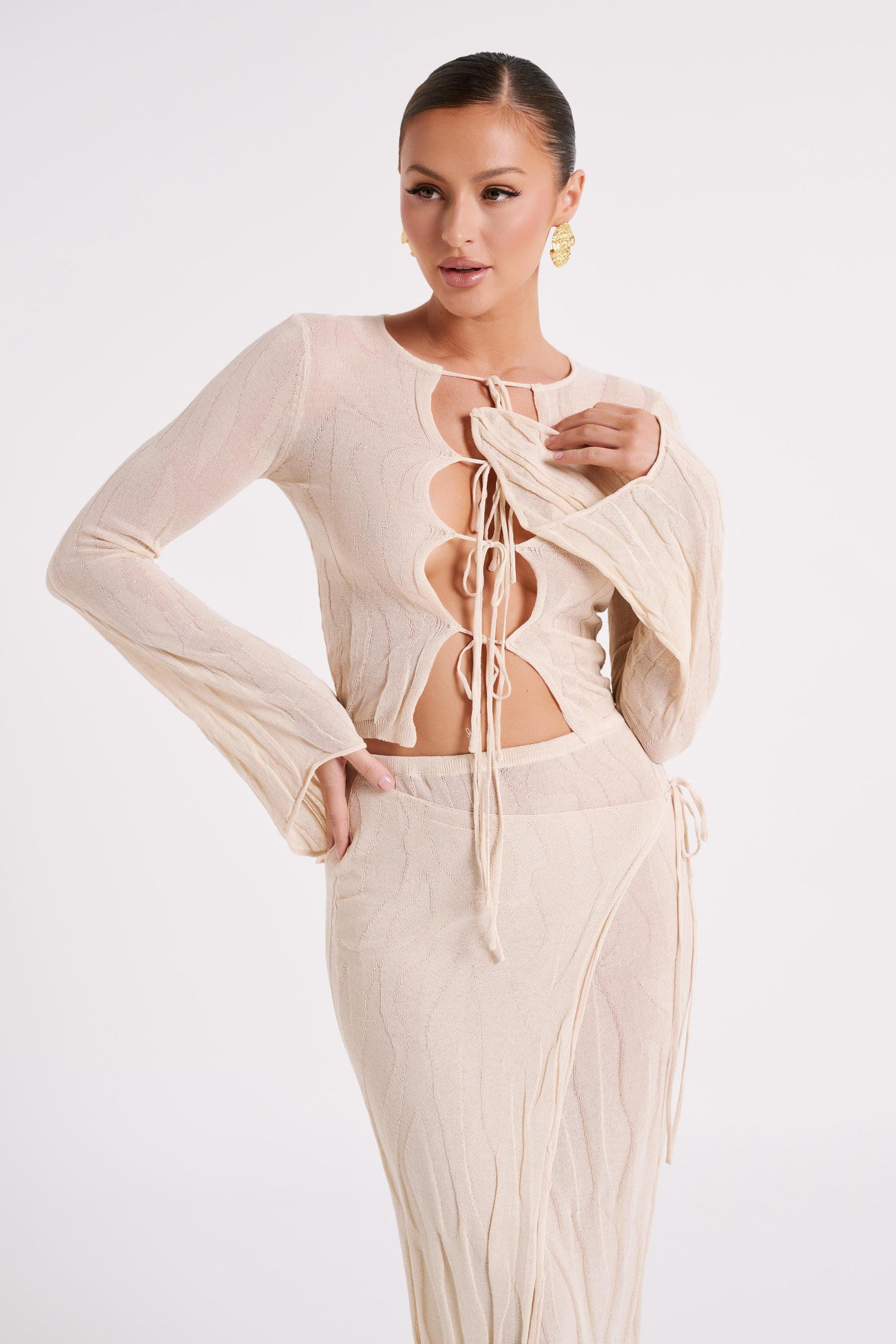 Akari Flare Sleeve Knit Top - Ivory