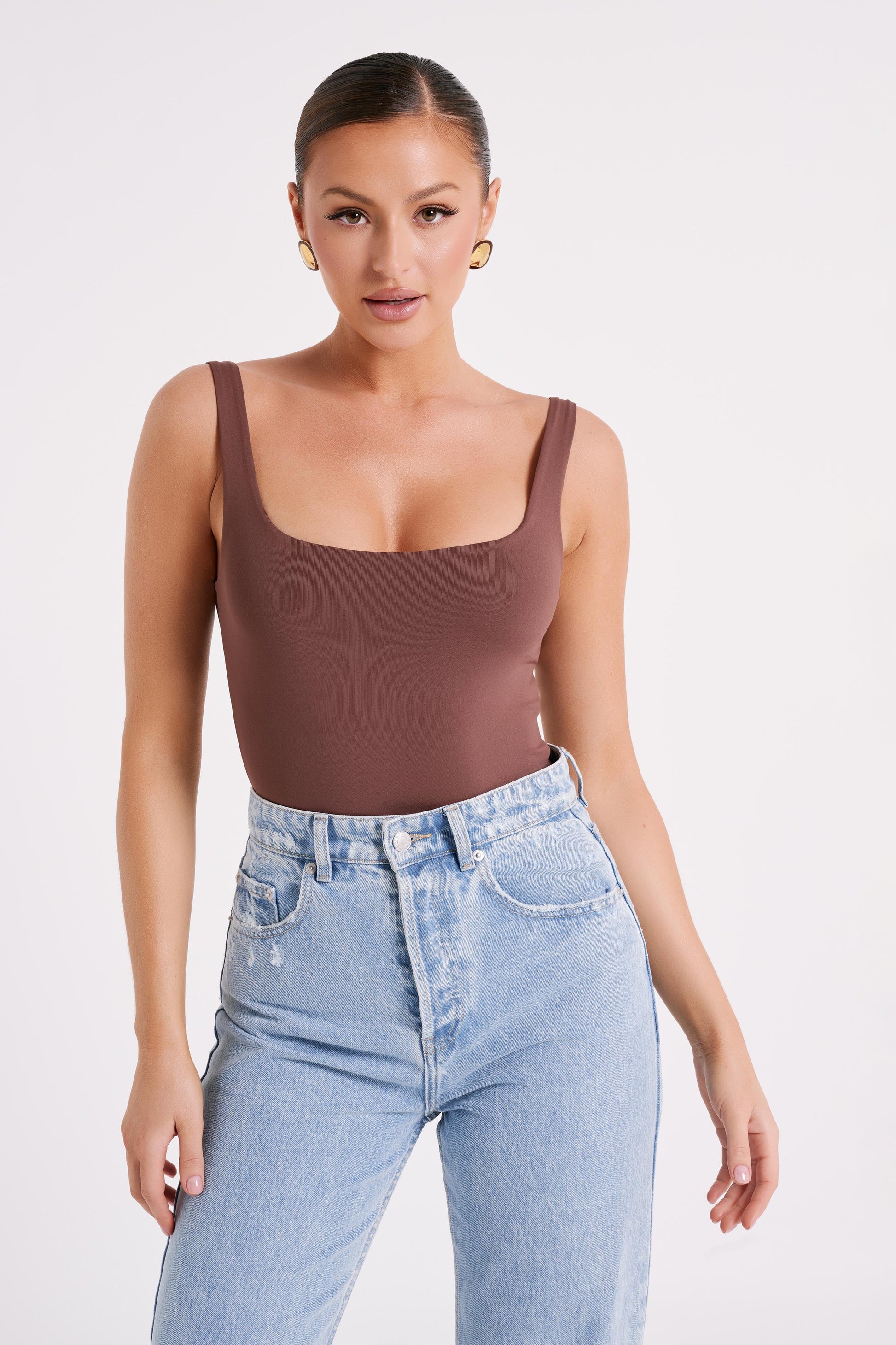 Charlie Recycled Nylon Scoop Neck Bodysuit - Mocha #3