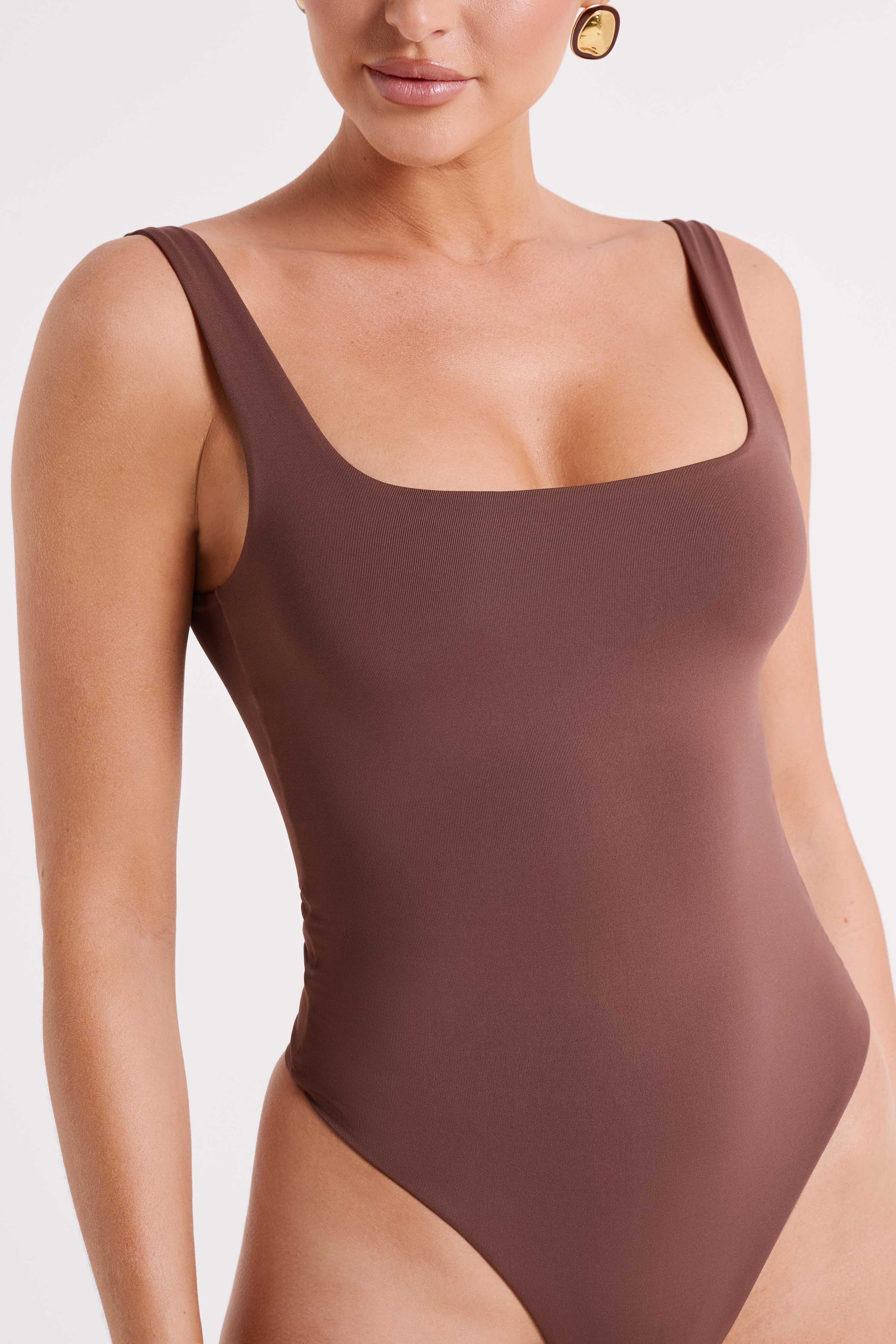 Charlie Recycled Nylon Scoop Neck Bodysuit - Mocha #10