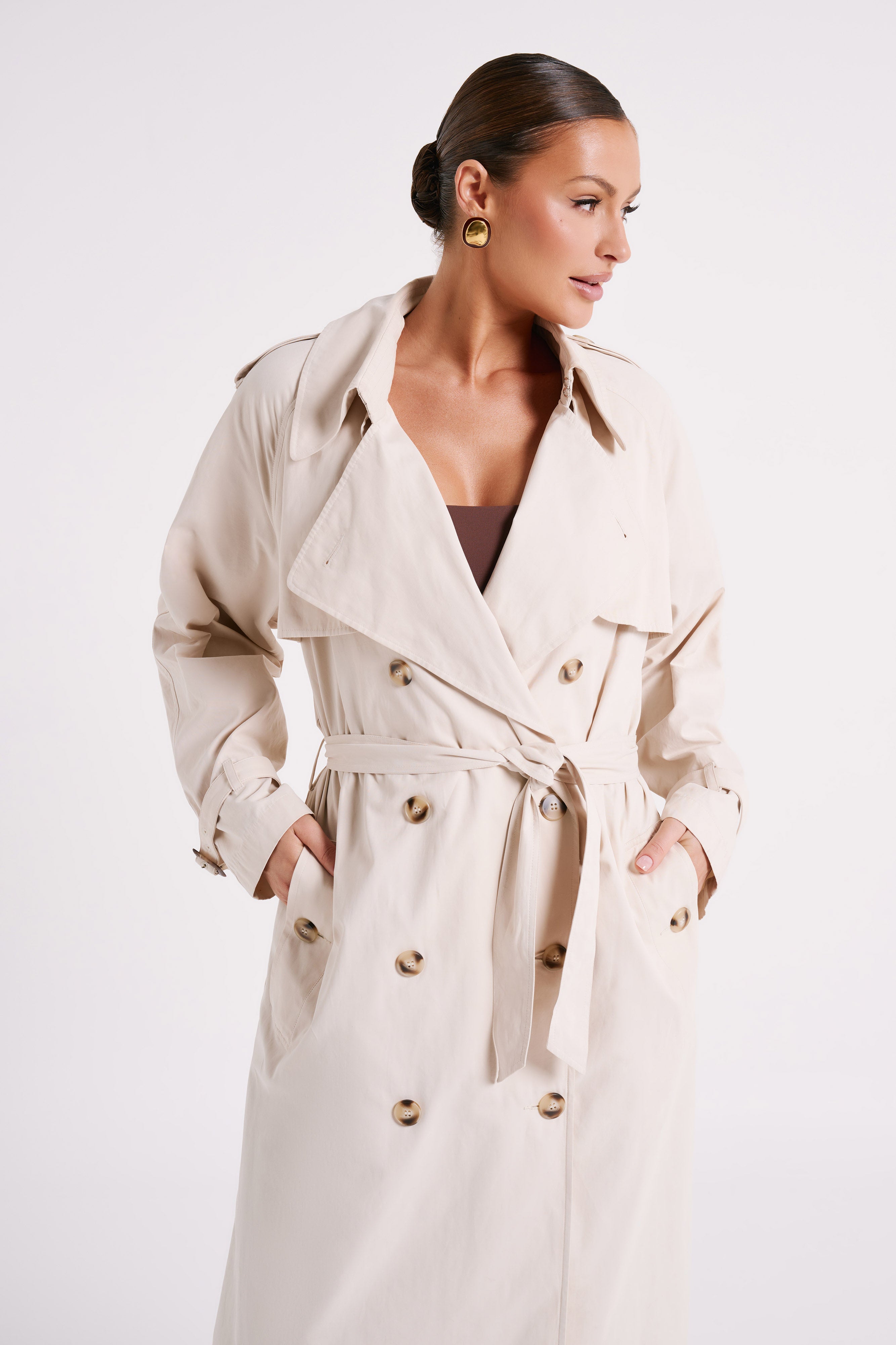 Channing Trench Coat With Belt Cream MESHKI UK