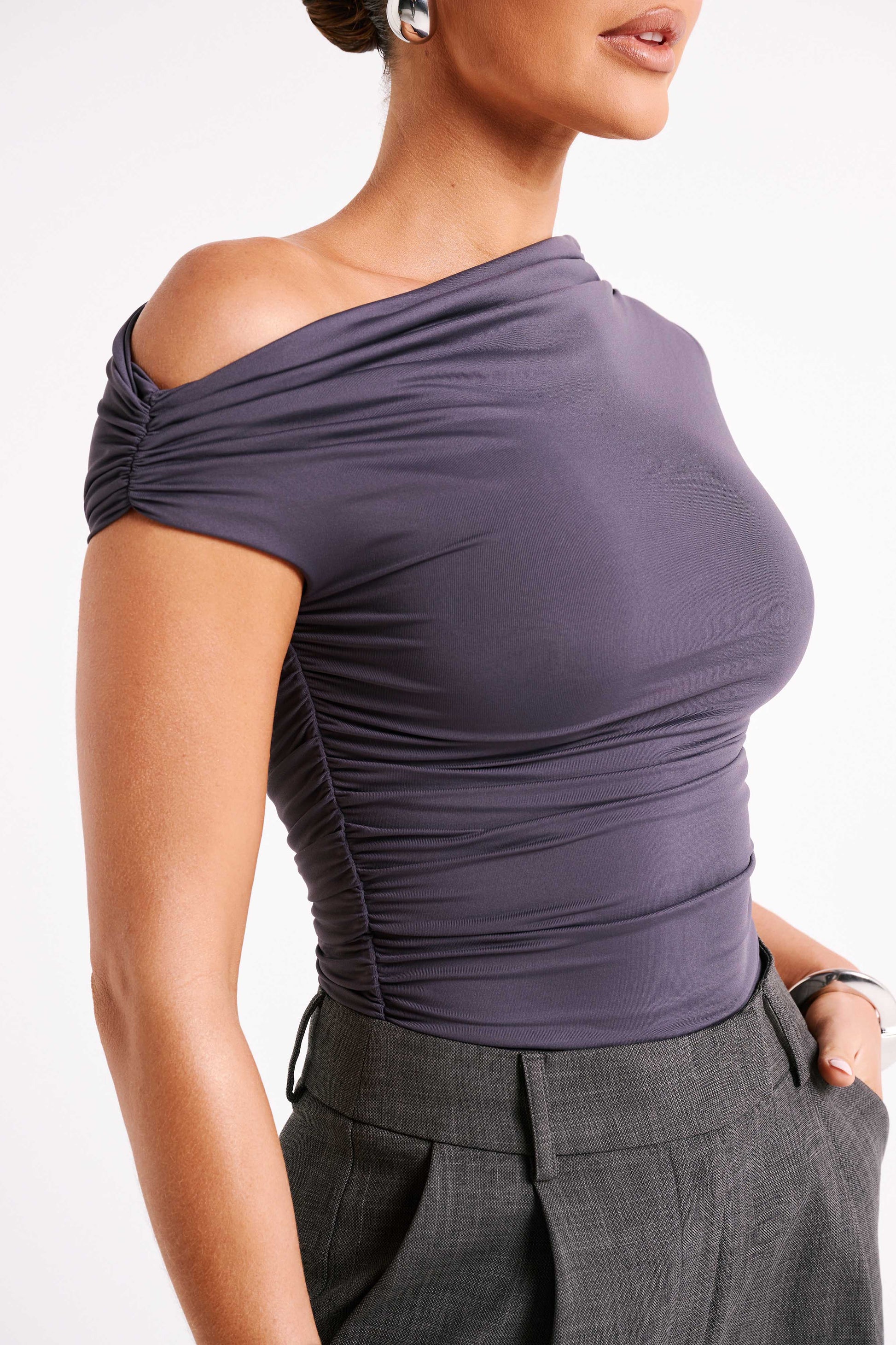 Alayna Recycled Nylon Ruched Top - Charcoal #2