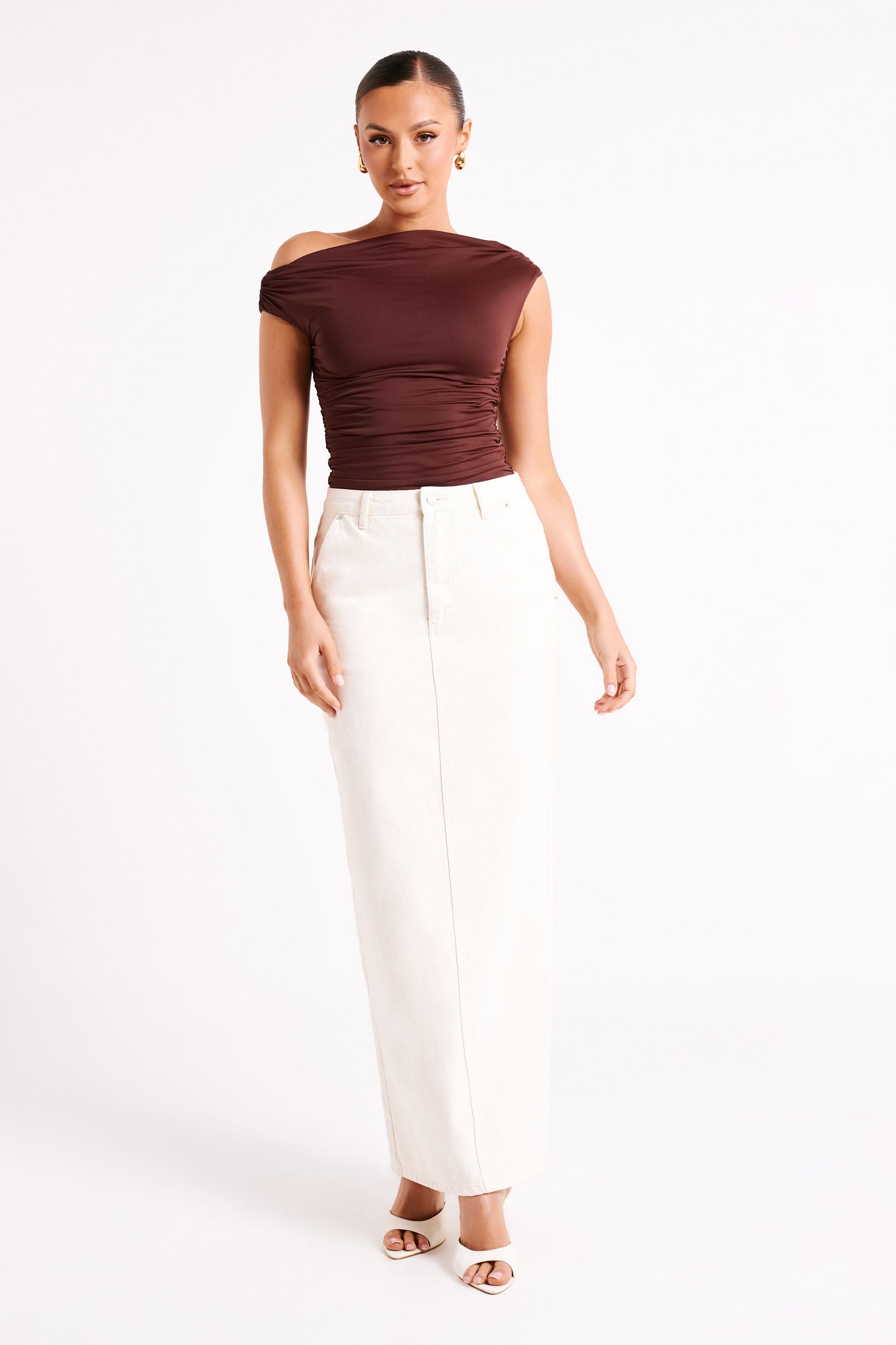 Alayna Recycled Nylon Ruched Top - Chocolate #4