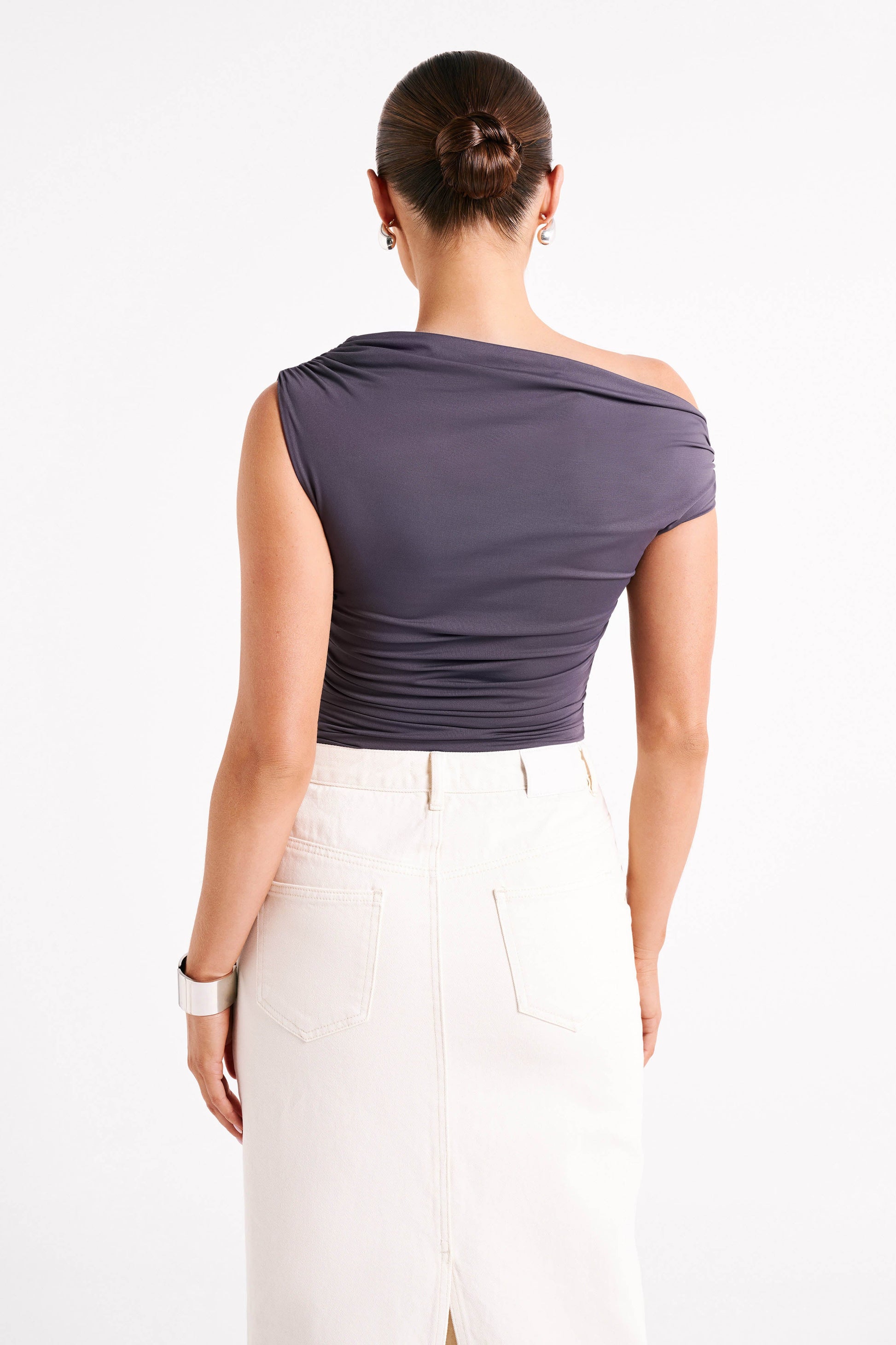 Alayna Recycled Nylon Ruched Top - Charcoal #9