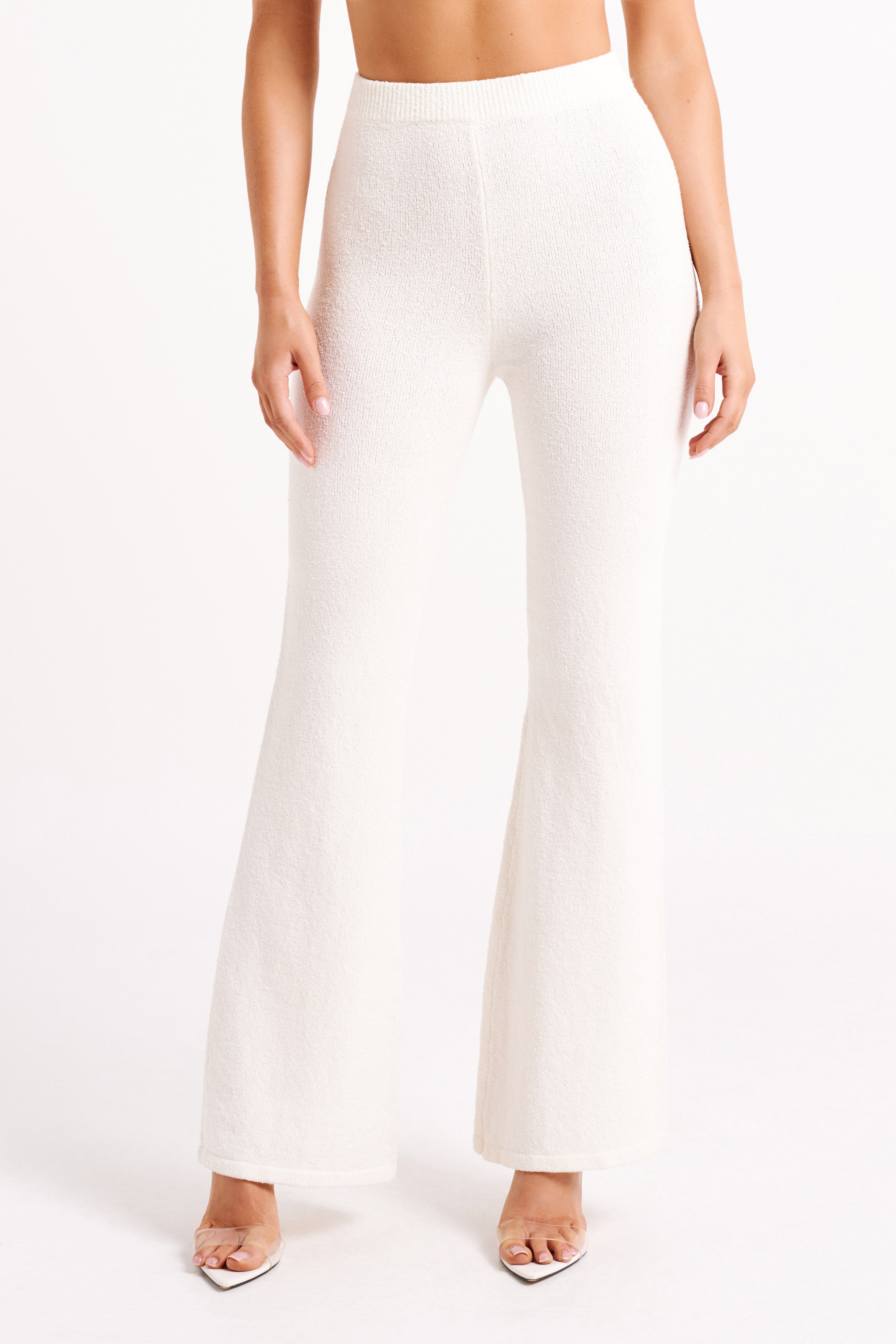 Slit Knit Pants ベージュ34 Chiara Straight Leg Rib Knit Pant - Cream | MESHKI UK