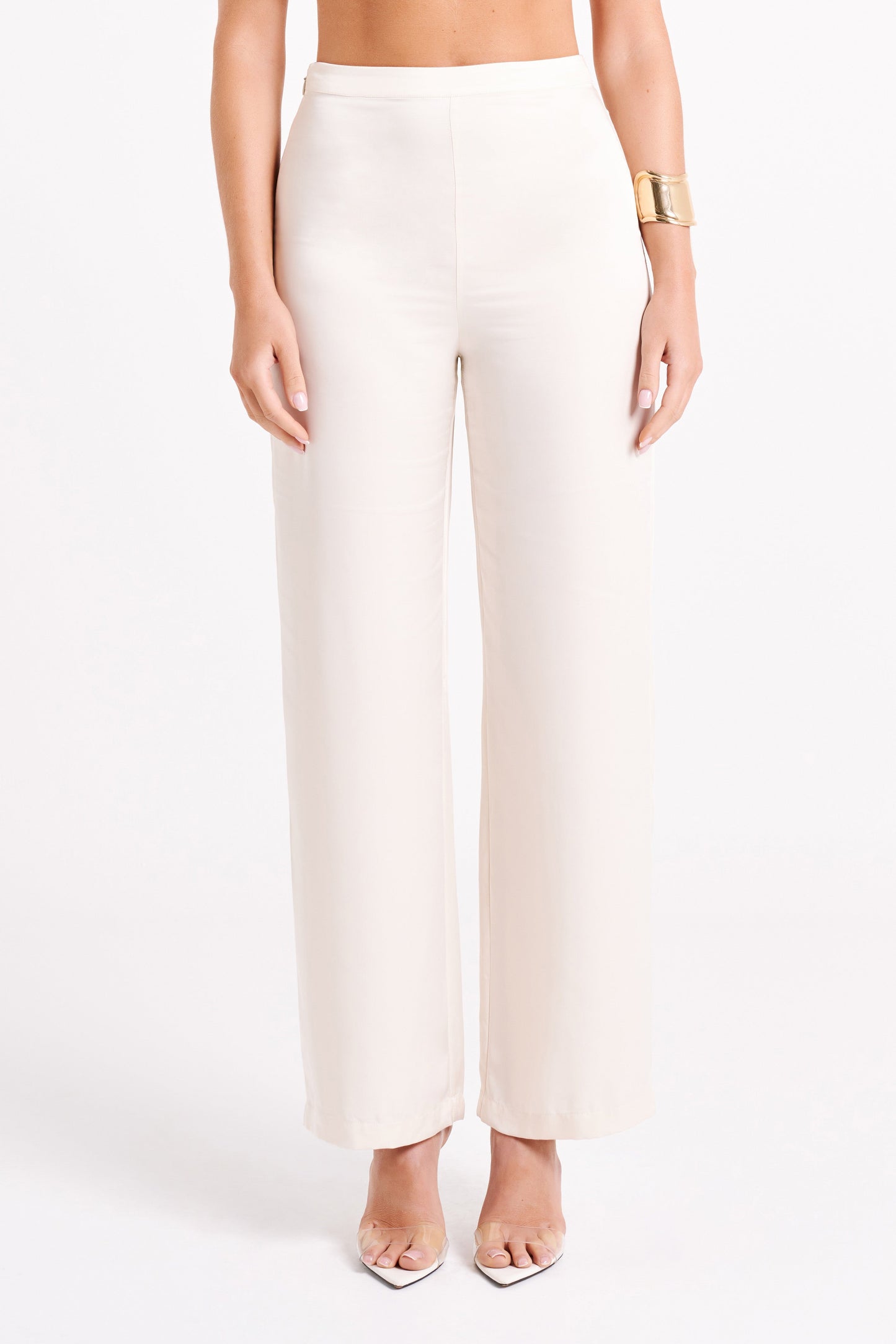 Elisa Satin Straight Leg Pant - Sand