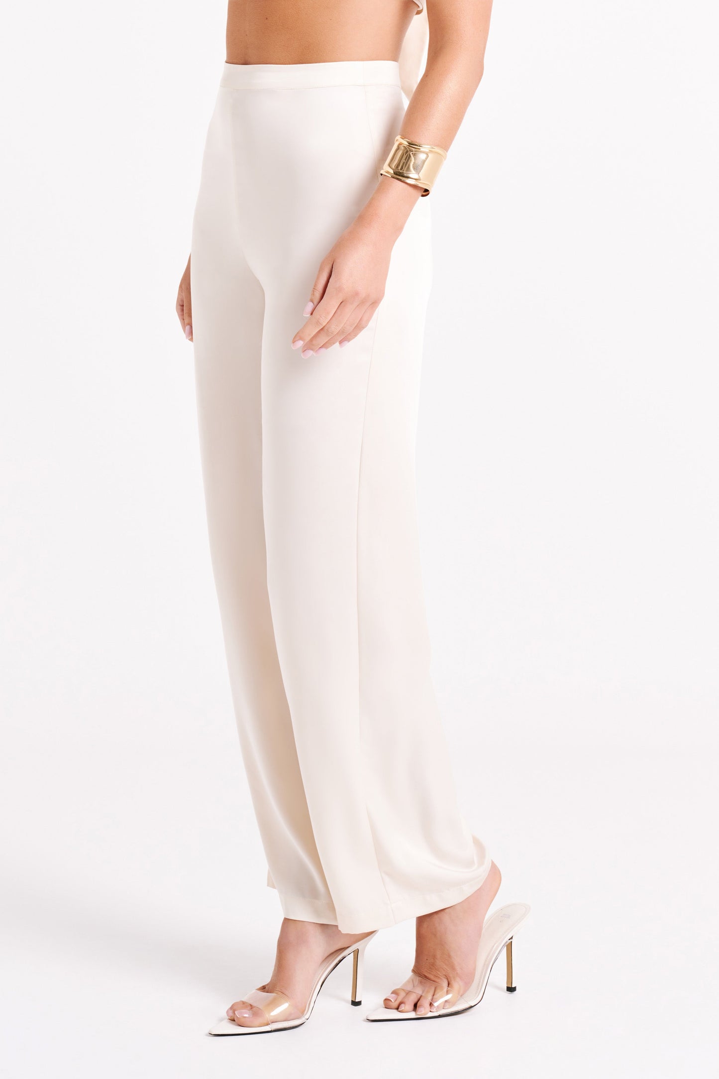 Elisa Satin Straight Leg Pant - Sand