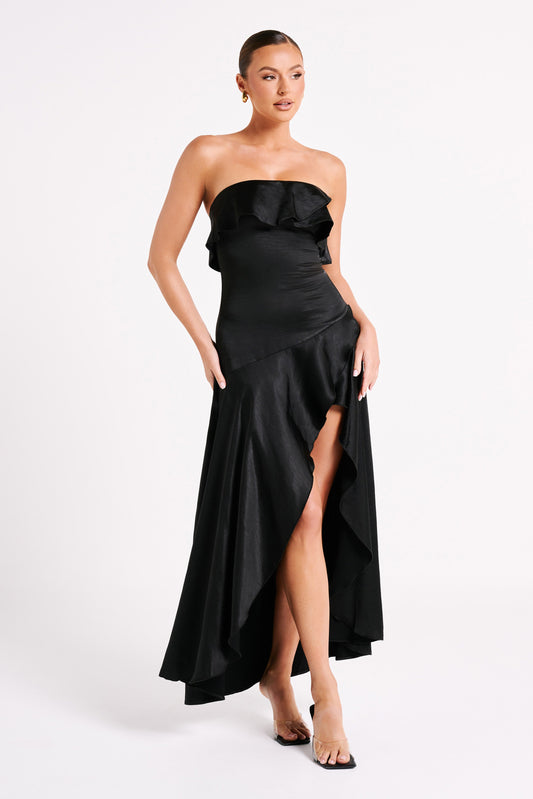 Sulianna Strapless Ruffle Midi Dress - Black