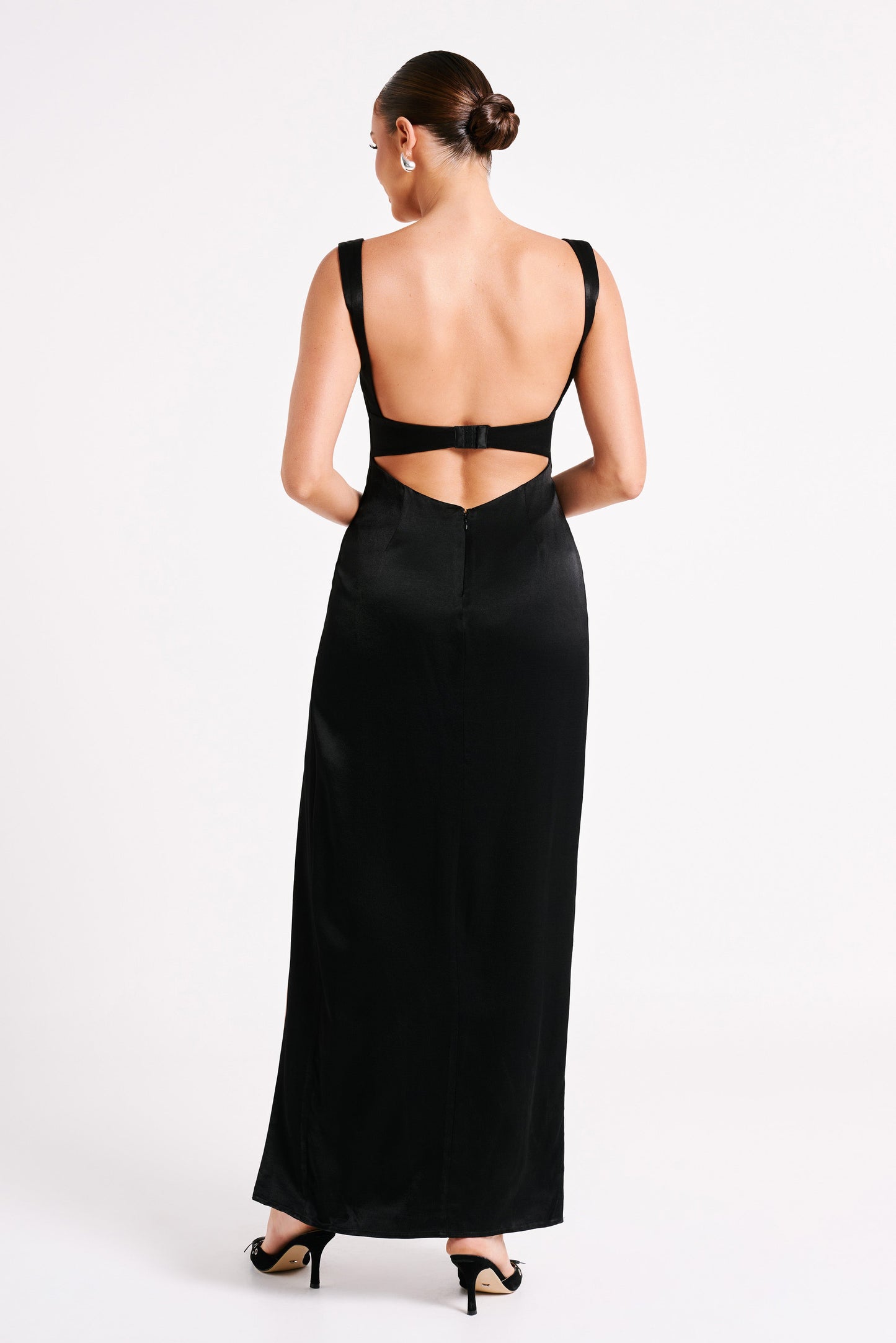 Verana Backless Satin Maxi Dress - Black