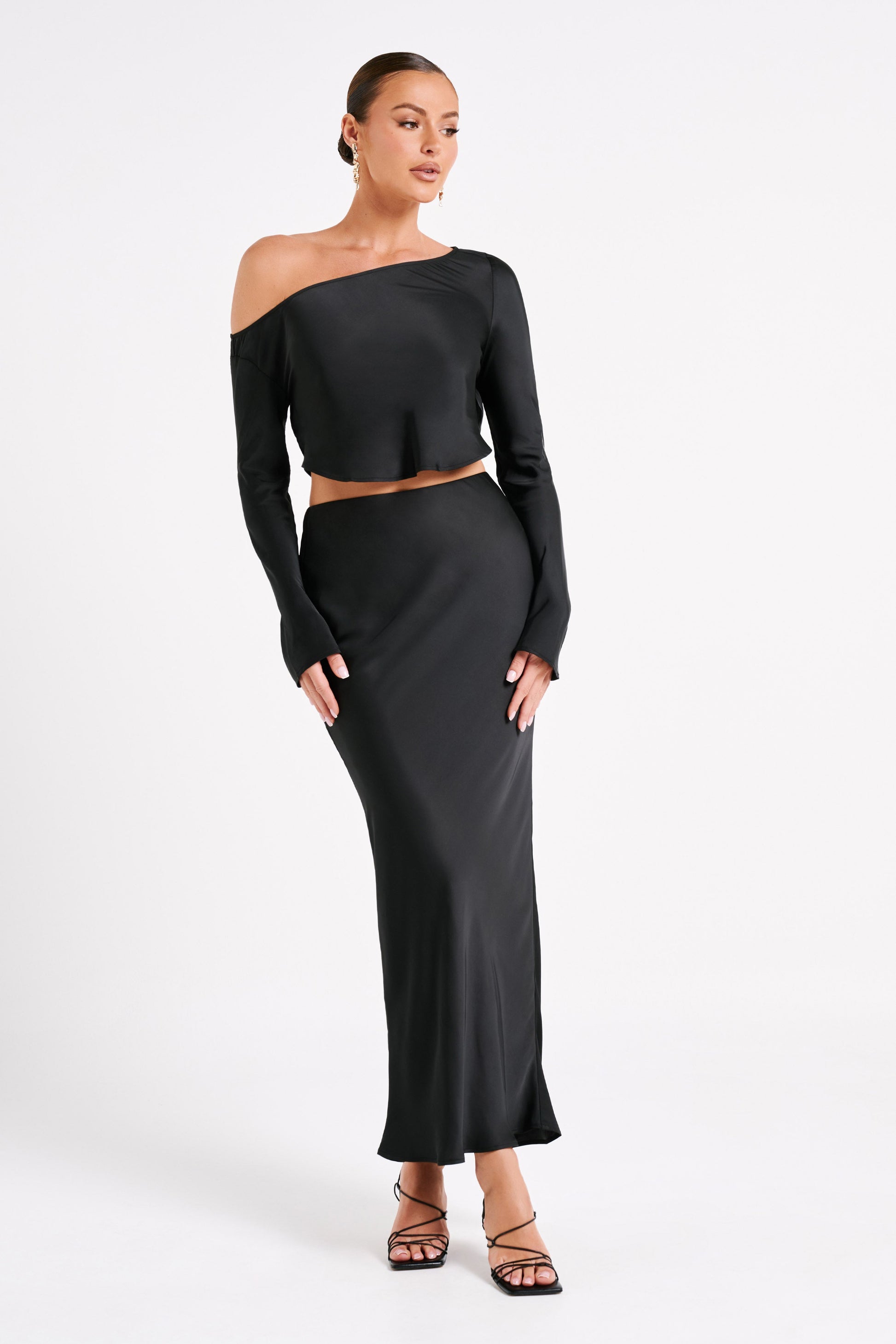 Violeta Satin Maxi Skirt - Black #6