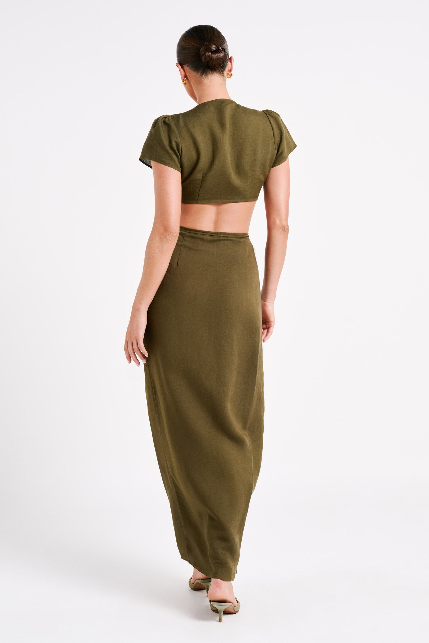 Fatima Linen Crop Top - Khaki