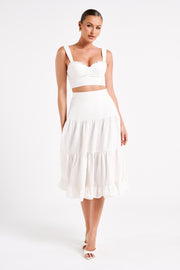 Hilaria Tiered Linen Midi Skirt - White