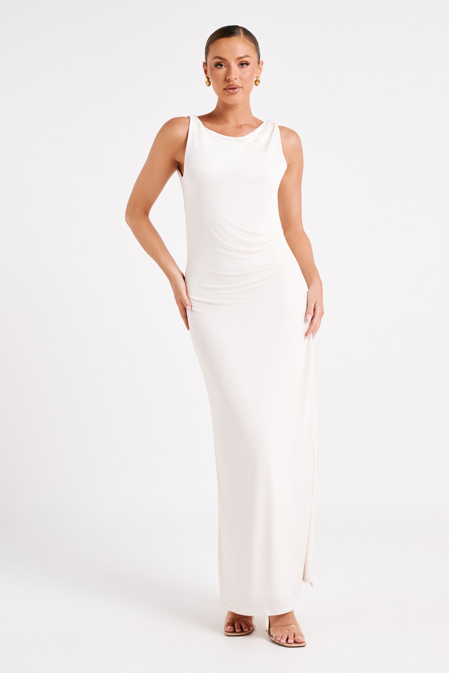 Alika Draped Front Maxi Dress - Ivory