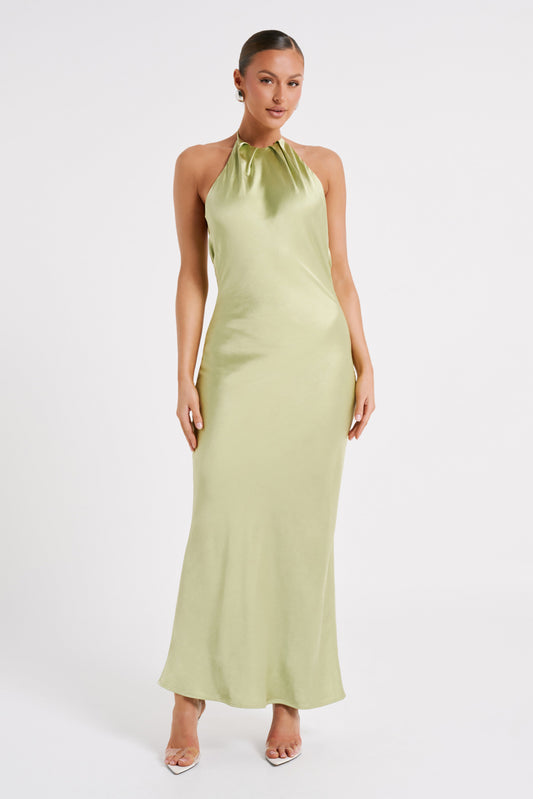 Sammy Satin Halter Maxi Dress - Pistachio