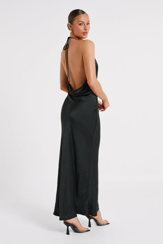 Sammy Satin Halter Maxi Dress - Black