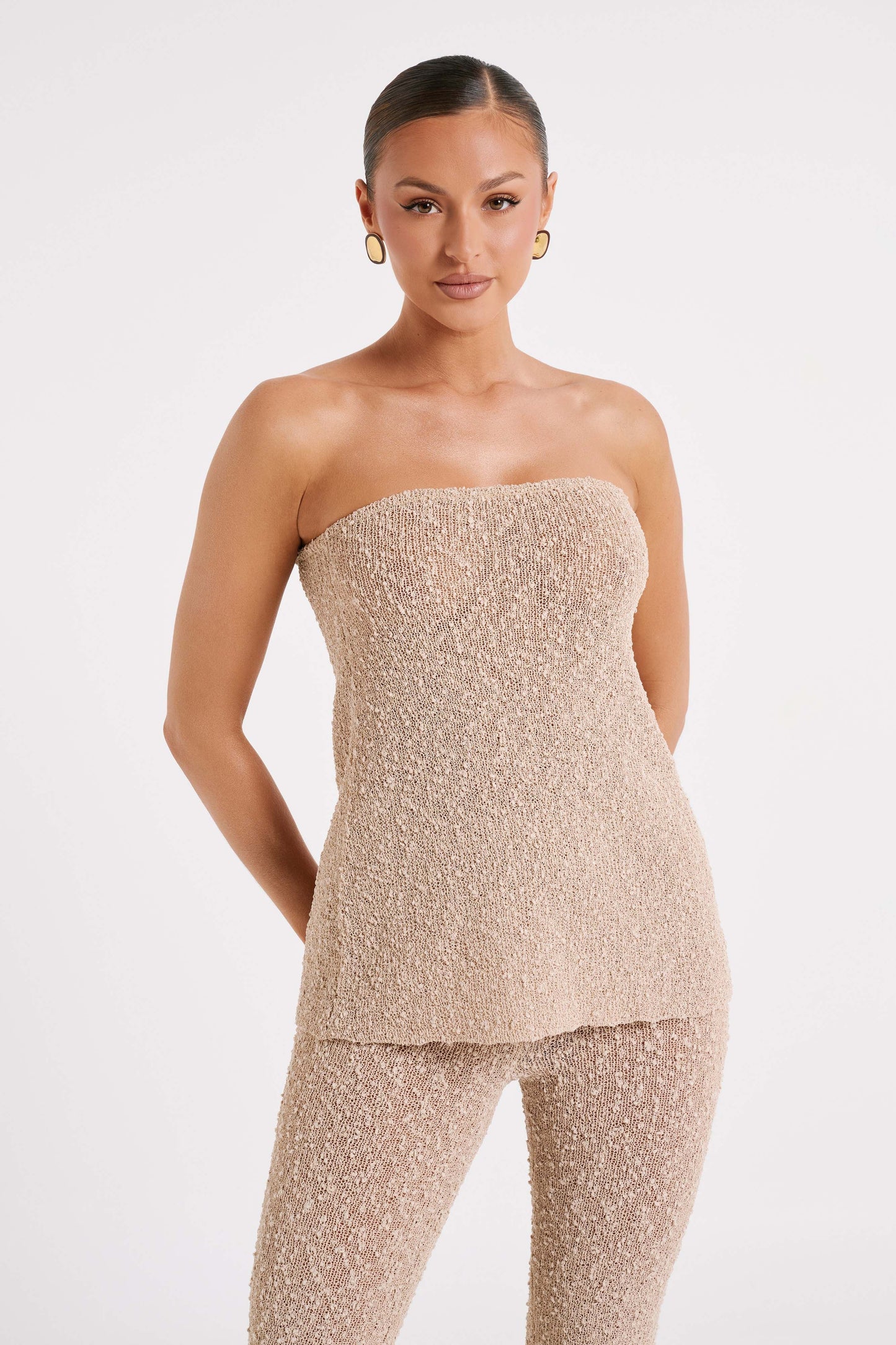 Irma Strapless Boucle Top - Wheat