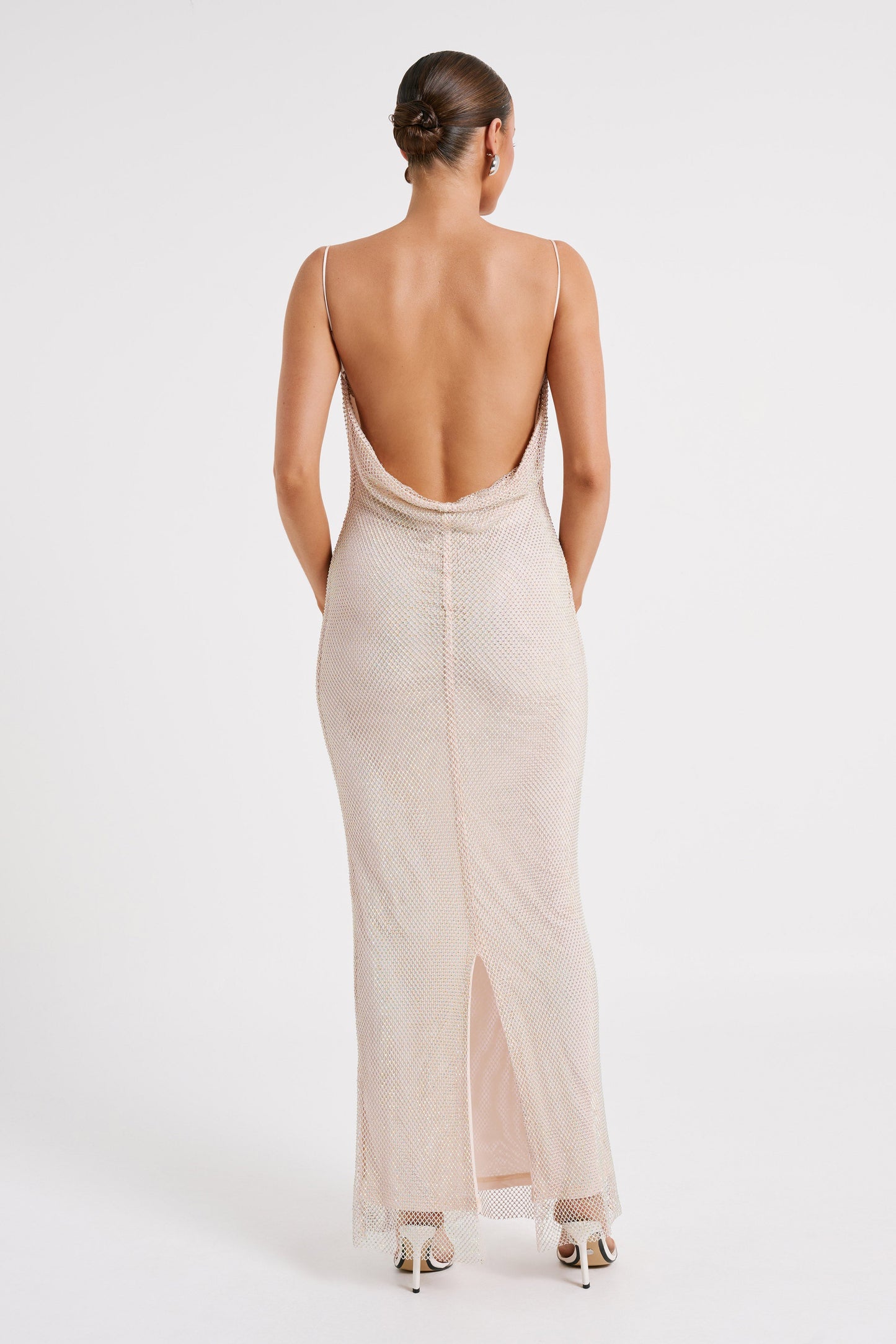 Madelaine Diamante Mesh Cowl Maxi Dress - Cream