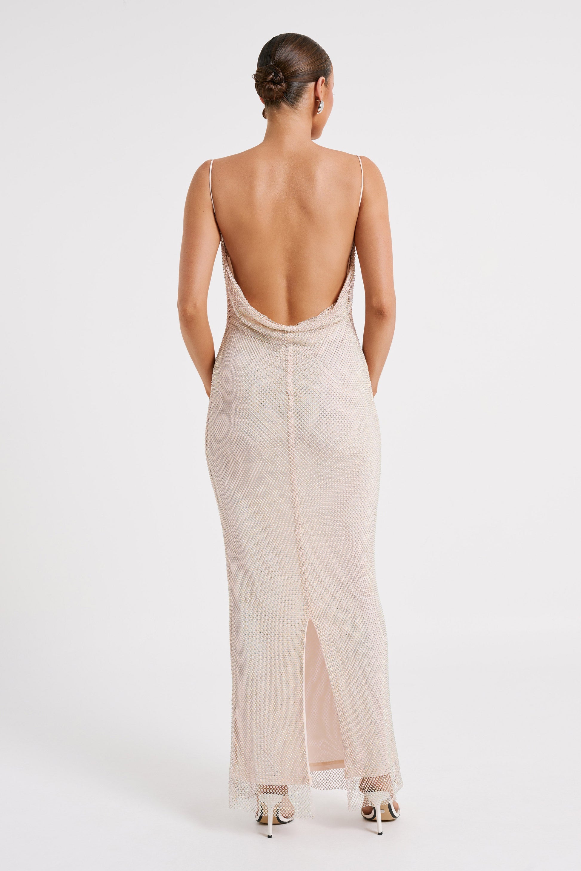 Madelaine Diamante Mesh Cowl Maxi Dress - Cream #8