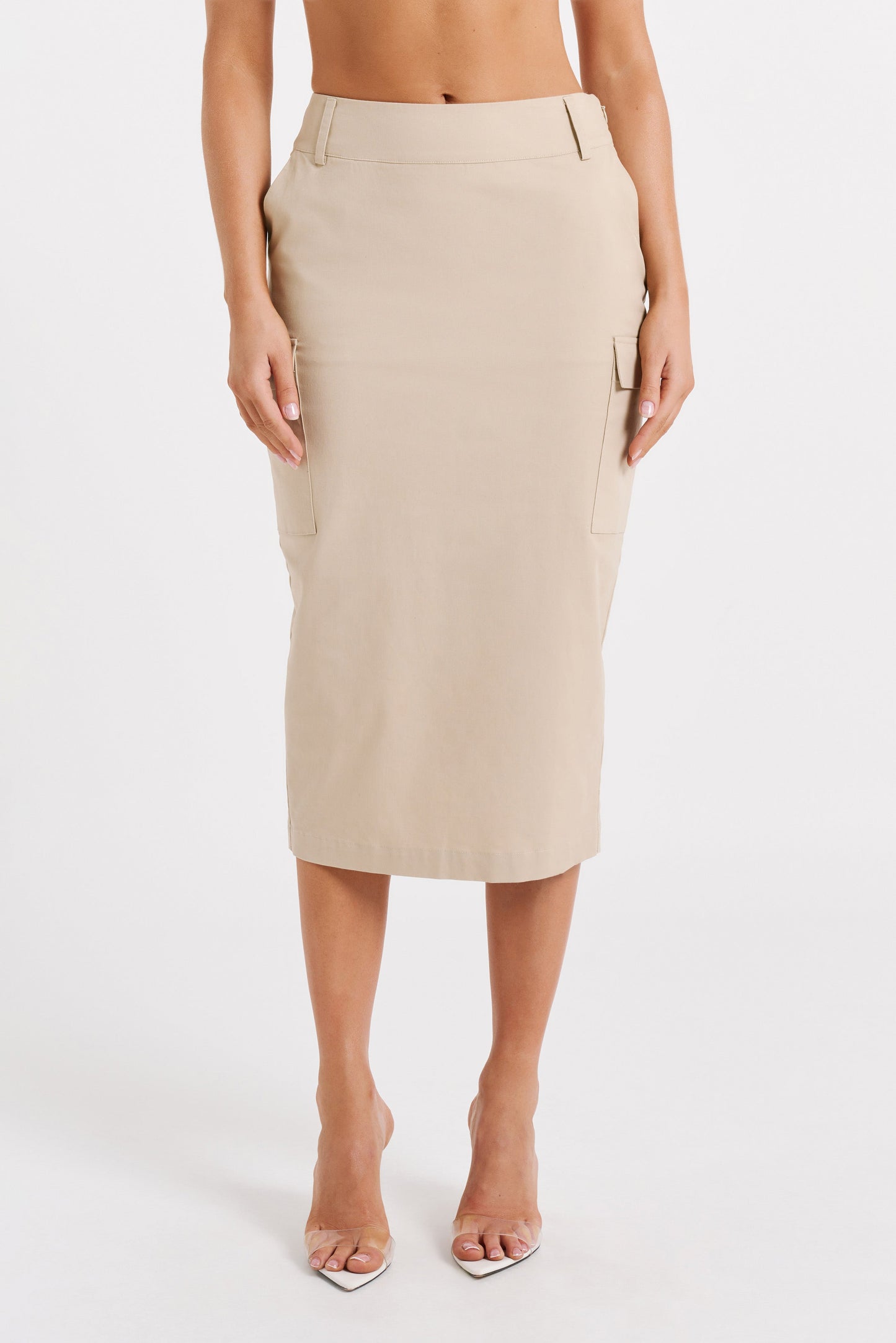 Lorna Mid Rise Cargo Skirt - Stone