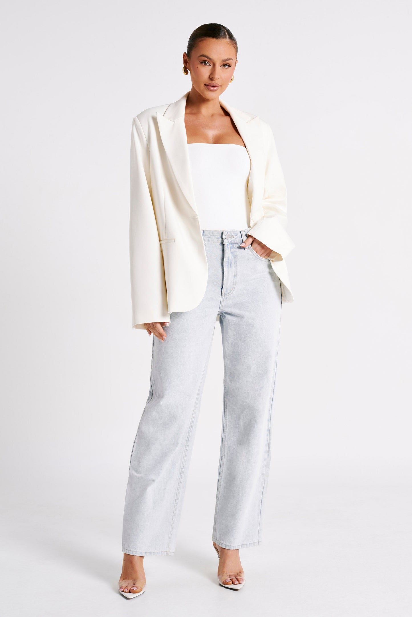 Bexley Oversized Blazer With Shoulder Pads - Ivory