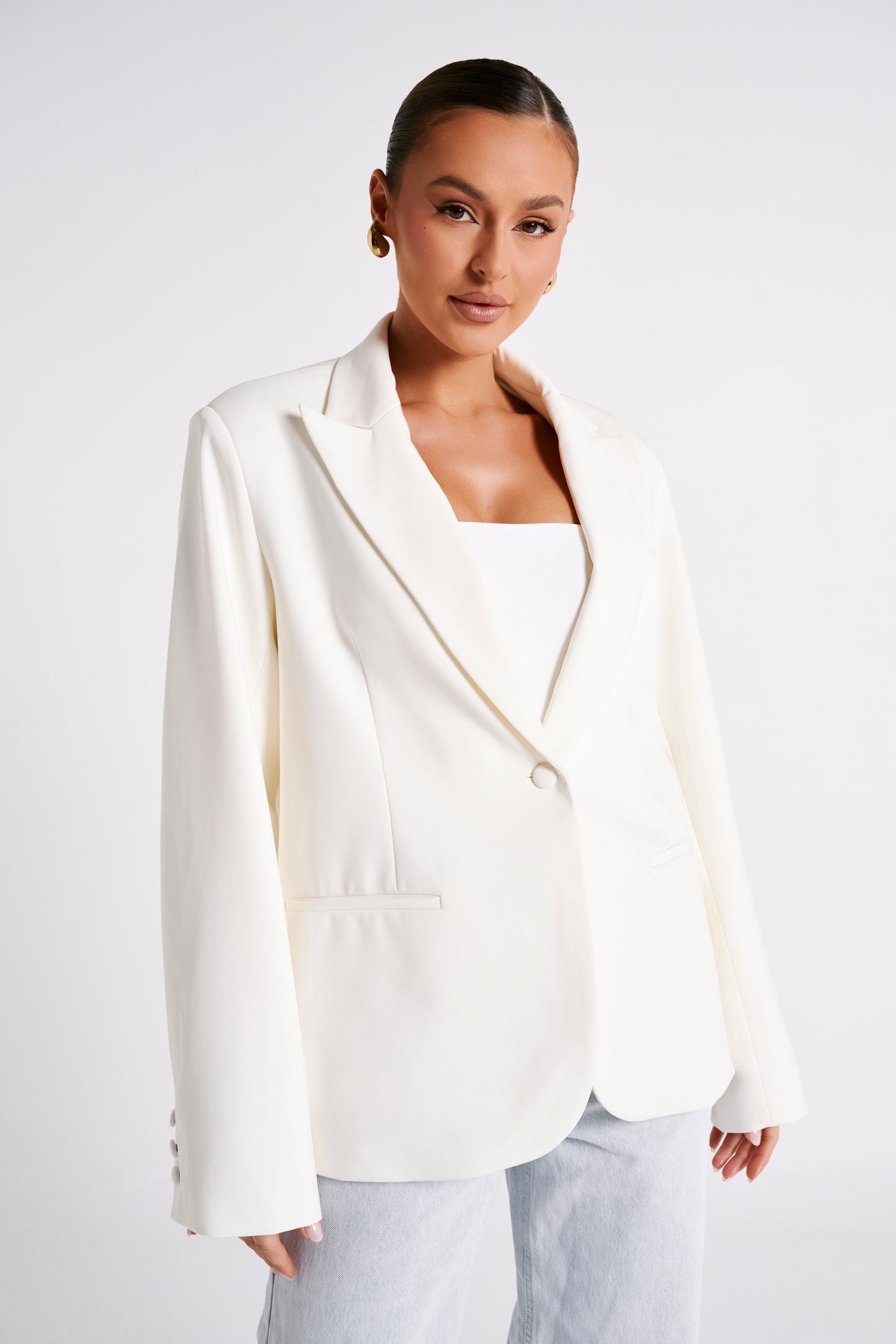 Bexley Oversized Blazer With Shoulder Pads - Ivory