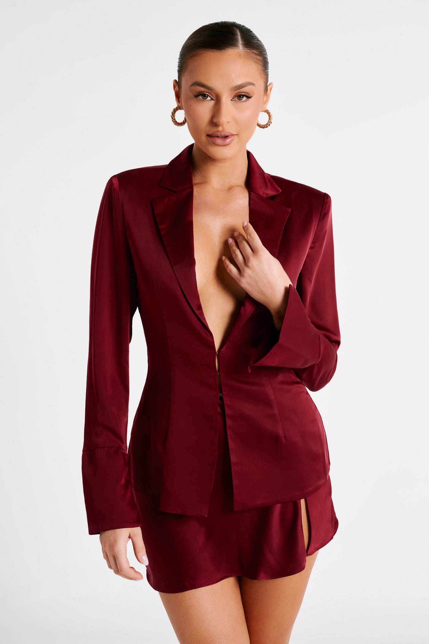 Hartley Satin Collared Shirt - Berry