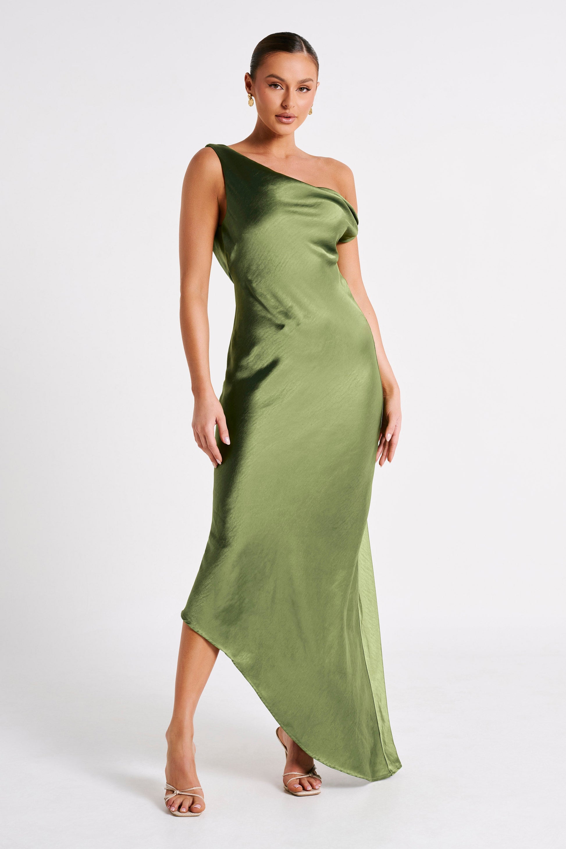 Yvette Slip Maxi Dress With Asymmetrical Hem - Emerald #2