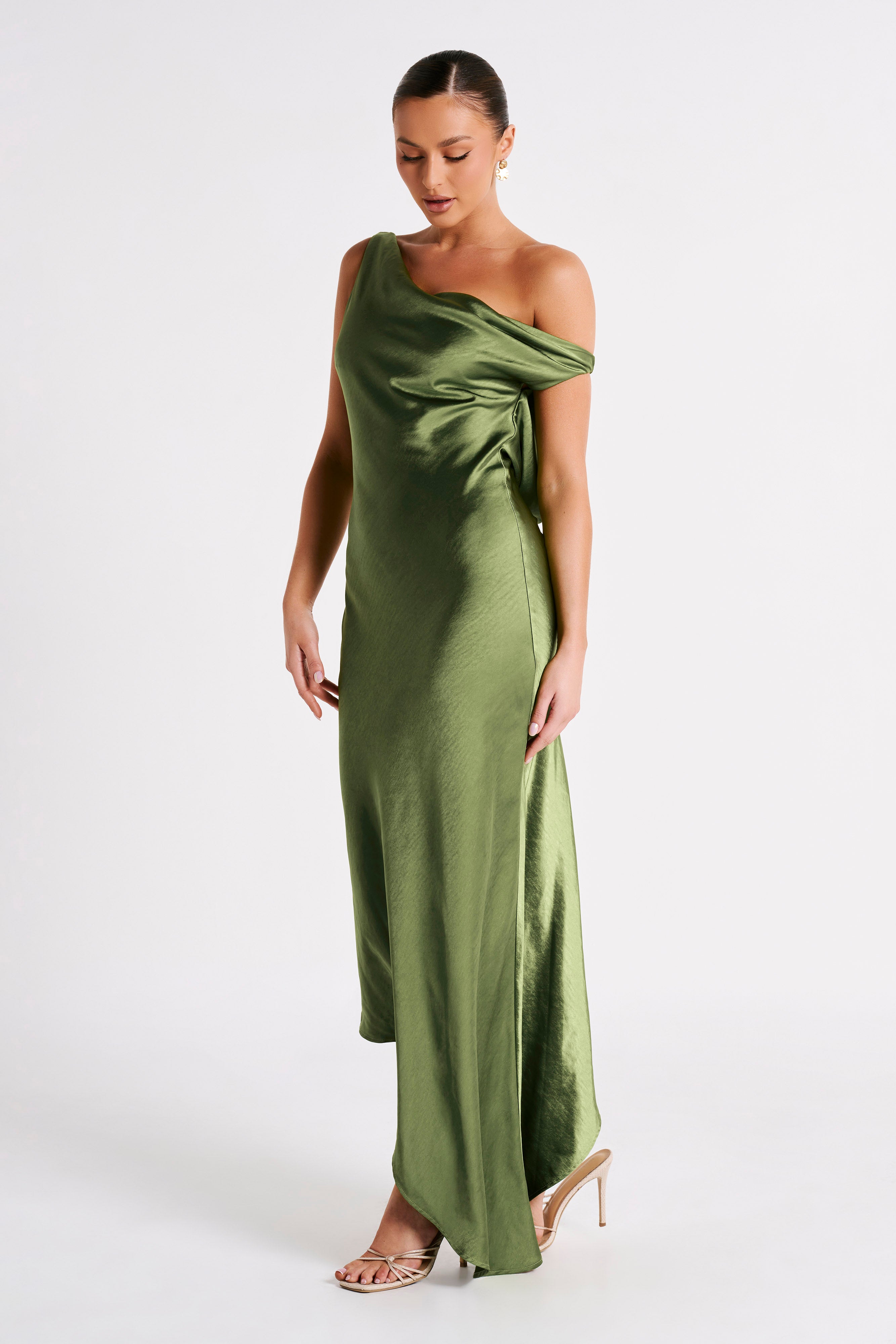 Yvette Slip Maxi Dress Asymmetrical Hem Emerald